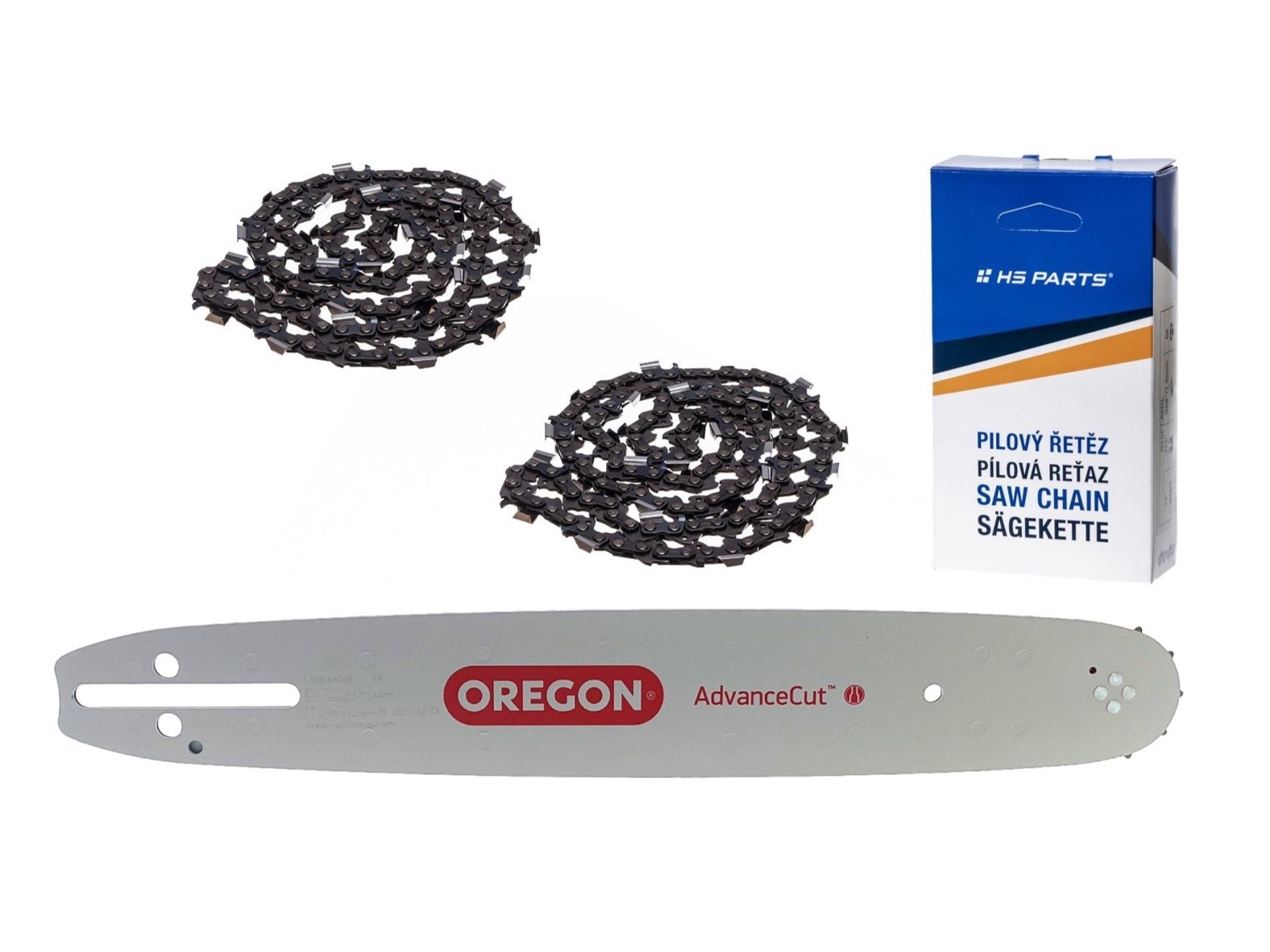 Oregon vodící lišta 120SXEA095 12" (30 cm) 3/8" .050" (1,3 mm) + 2 x HS PARTS pilový řetěz 45 článků hranatý zub