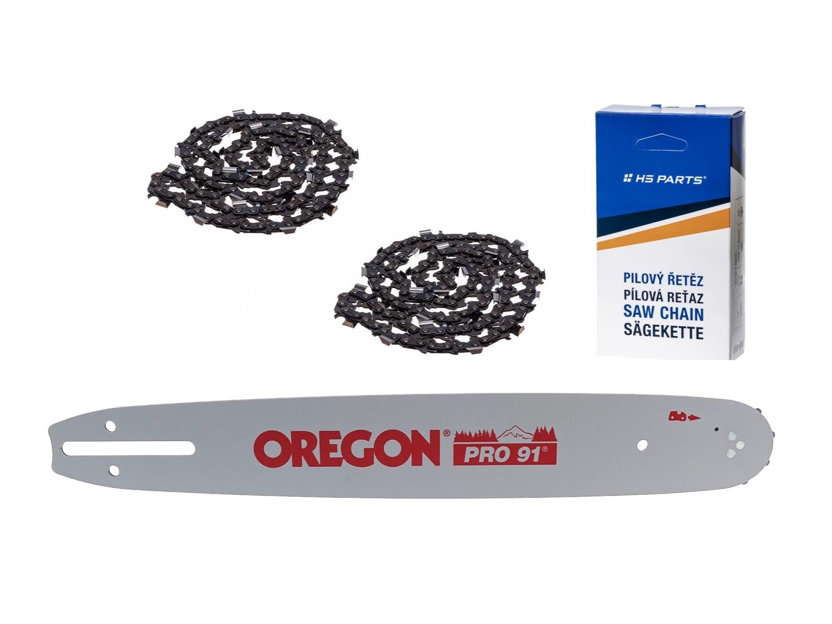 Oregon vodící lišta 140SPEA041 14" (35 cm) 3/8" .050" (1,3 mm) + 2 x HS PARTS pilový řetěz 52 článků hranatý zub pro Husqvarna 136 137 141 235 236 240 Partner 350 351 352 370 390 420