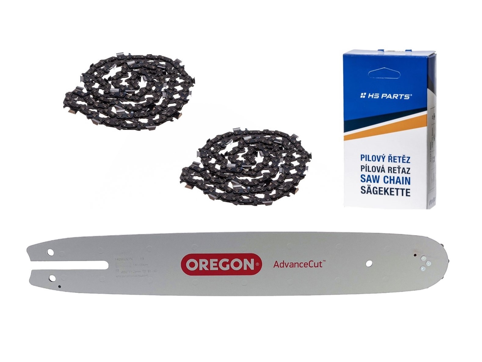 Oregon vodící lišta 140SXEA074 14" (35 cm) 3/8" .050" (1,3 mm) + 2 x HS PARTS pilový řetěz 50 článků hranatý zub pro Stihl 009 010 011 017 018 019 020 021 023 025 MS160 MS170 MS180 MS192 MS210 MS250 MS231 MS241