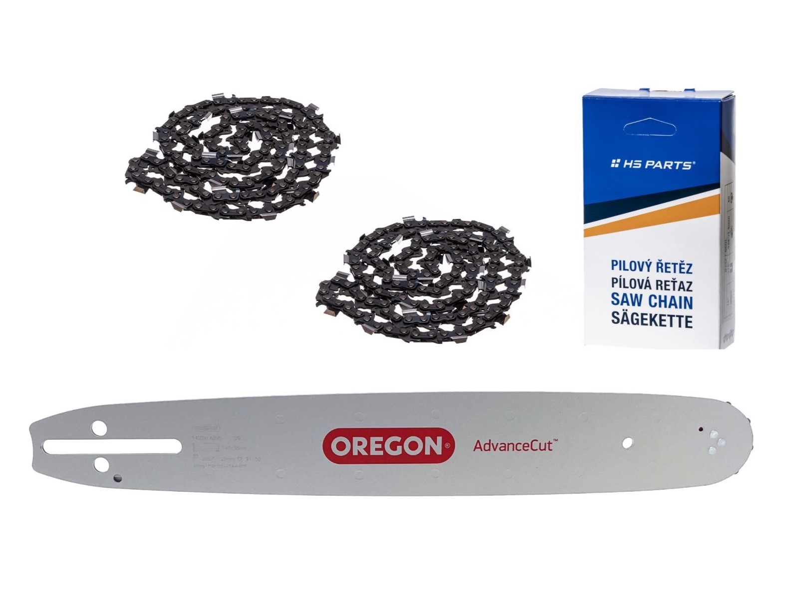 Oregon vodící lišta 140SXEA095 14" (35 cm) 3/8" .050" (1,3 mm) + 2 x HS PARTS pilový řetěz 52 článků hranatý zub pro Husqvarna 36 41 136 137 141 236 240 T435 335XPT 333 334 Jonsered 2035 2115 2117 2138 CS2234 CS2236T Solo 614 630 633 636