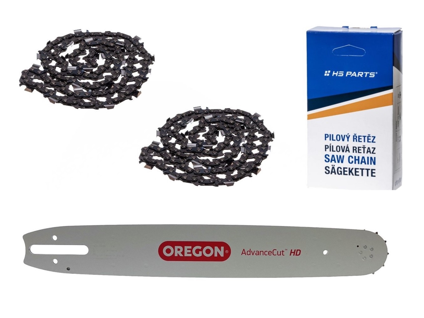 Oregon vodící lišta 163SLHD025 16" (40 cm) 3/8" .063" (1,6 mm) + 2 x HS PARTS pilový řetěz 60 článků hranatý zub pro Stihl 029 031 032 034 041 042 036 044 048 056 066 MS290 MS310 MS360 MS361 MS362 MS391 MS440 MS441 MS462 MS460 MS640