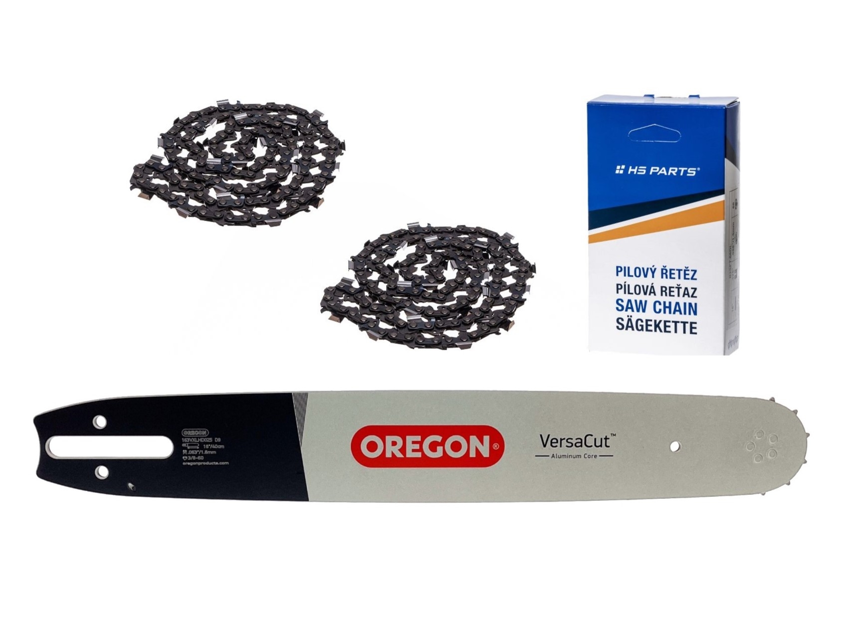 Oregon vodící lišta 163VXLHD025 16" (40 cm) 3/8" .063" (1,6 mm) + 2 x HS PARTS pilový řetěz 60 článků hranatý zub pro Stihl 029 031 032 034 041 042 036 044 048 056 066 MS290 MS310 MS360 MS361 MS362 MS391 MS440 MS441 MS462 MS460 MS640 MS660
