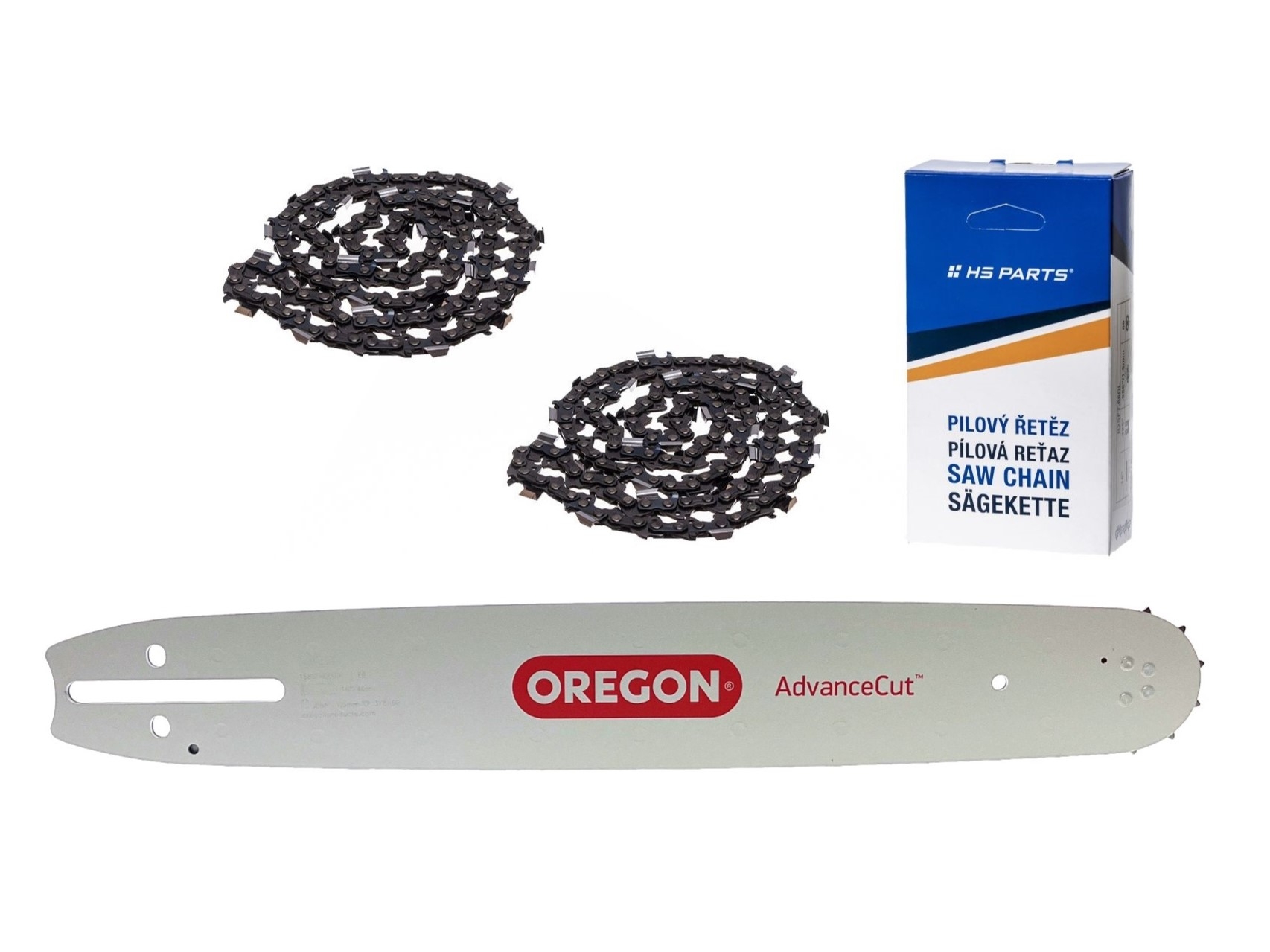 Oregon vodící lišta 168SFHD009 16" (40 cm) 3/8" .058" (1,5 mm) + 2 x HS PARTS pilový řetěz 60 článků hranatý zub pro Husqvarna 61 66 266 268 272 365 372XP 281 298 380 385 585 Solo 665 670 681 Jonsered 2077 2171 Dolmar PS6400 Shindaiwa 285