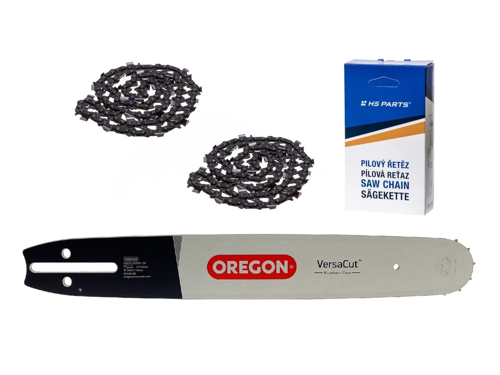 Oregon vodící lišta 168VXLHD009 16" (40 cm) 3/8" .058" (1,5 mm) + 2 x HS PARTS pilový řetěz 60 článků hranatý zub pro Husqvarna 61 66 266 268 272 365 372XP 281 298 380 385 585 Solo 665 670 681 Jonsered 2077 2171 Dolmar PS6400 Shindaiwa 285