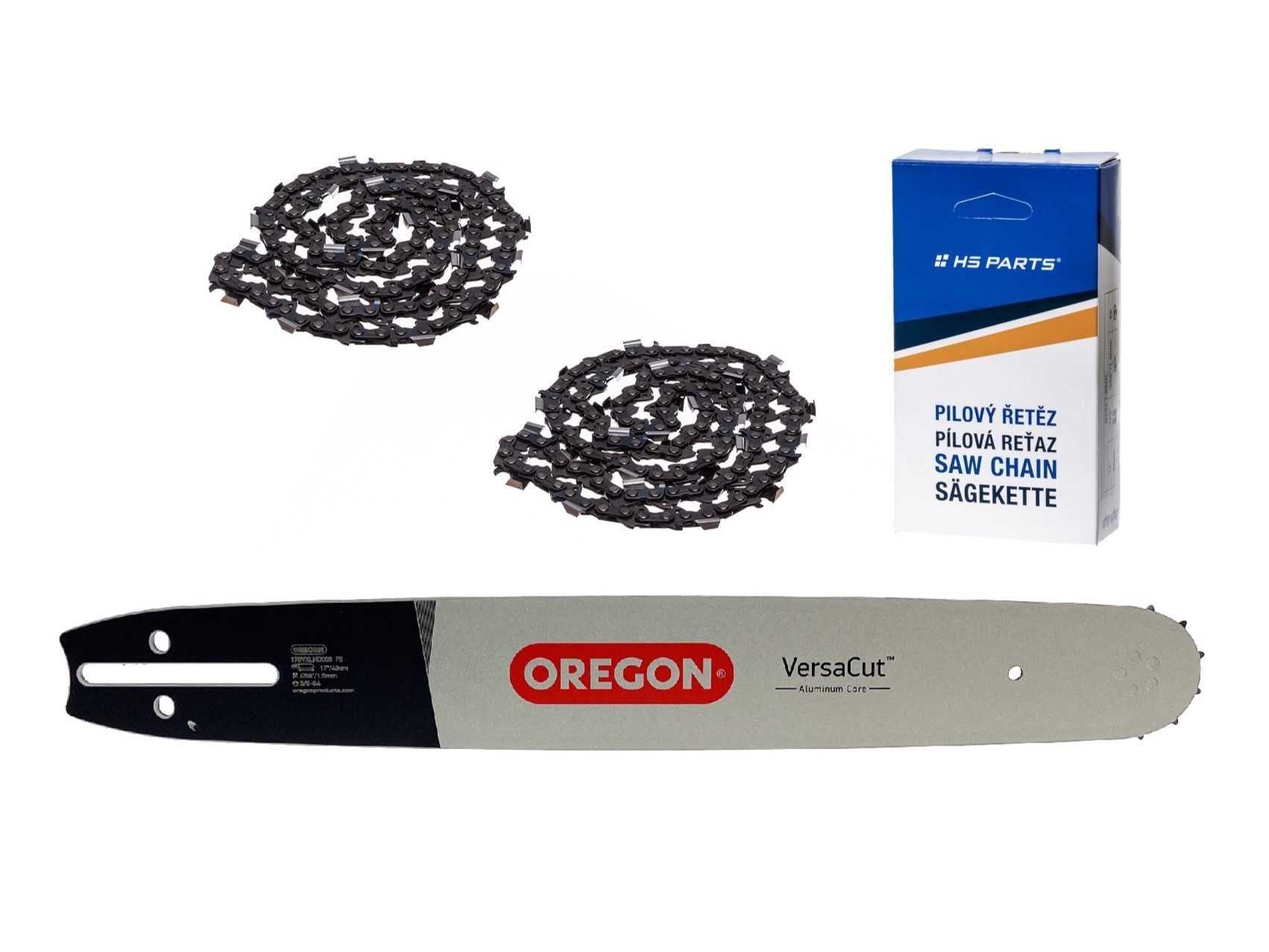 Oregon vodící lišta 178VXLHD009 17" (43 cm) 3/8" .058" (1,5 mm) + 2 x HS PARTS pilový řetěz 64 článků hranatý zub pro Husqvarna 61 66 266 268 272 365 372XP 281 298 380 385 585 Solo 665 670 681 Jonsered 2077 2171 Dolmar PS6400 Shindaiwa 285