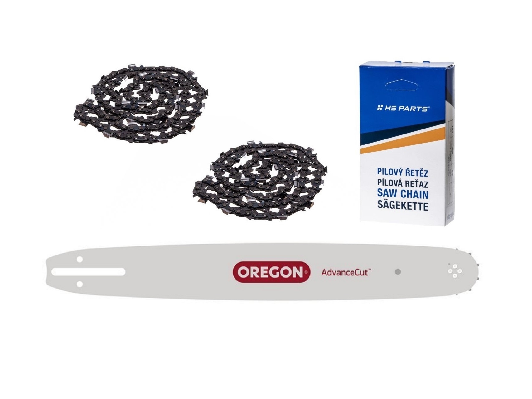 Oregon vodící lišta 180MPBK095 18" (45 cm) .325" .050" (1,3 mm) + 2 x HS PARTS pilový řetěz 72 článků hranatý zub pro Husqvarna 36 45 55 136 154 254 257 262 345 346 357 435 445 460 Jonsered 2054 2152 2155 CS2149W Dolmar 109 111 112 116