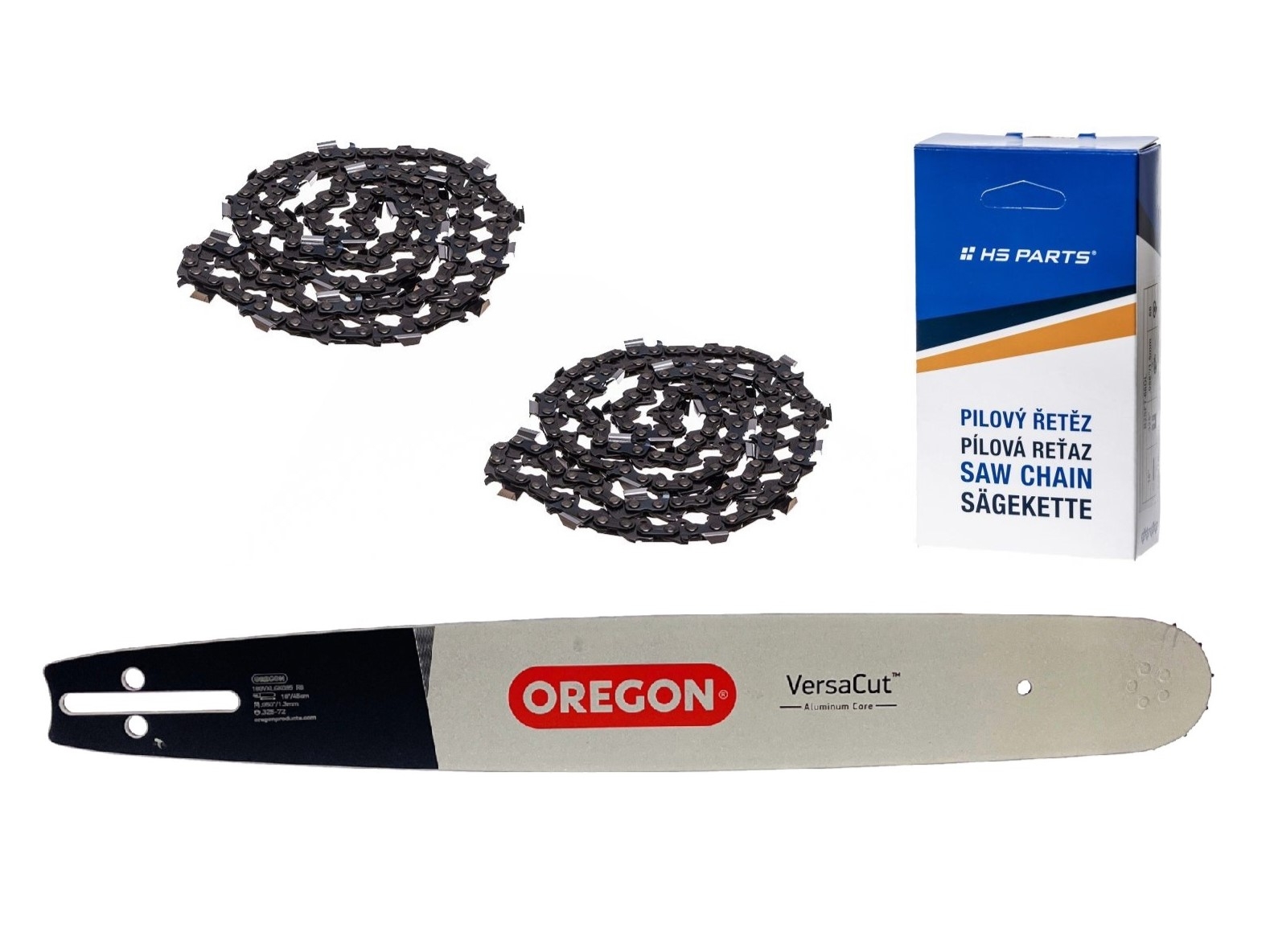 Oregon vodící lišta 180VXLGK095 18" (45 cm) .325" .050" (1,3 mm) + 2 x HS PARTS pilový řetěz 72 článků hranatý zub pro Husqvarna 40 45 51 55 262 257 340 345 346 357 359 445 450 460 550 560