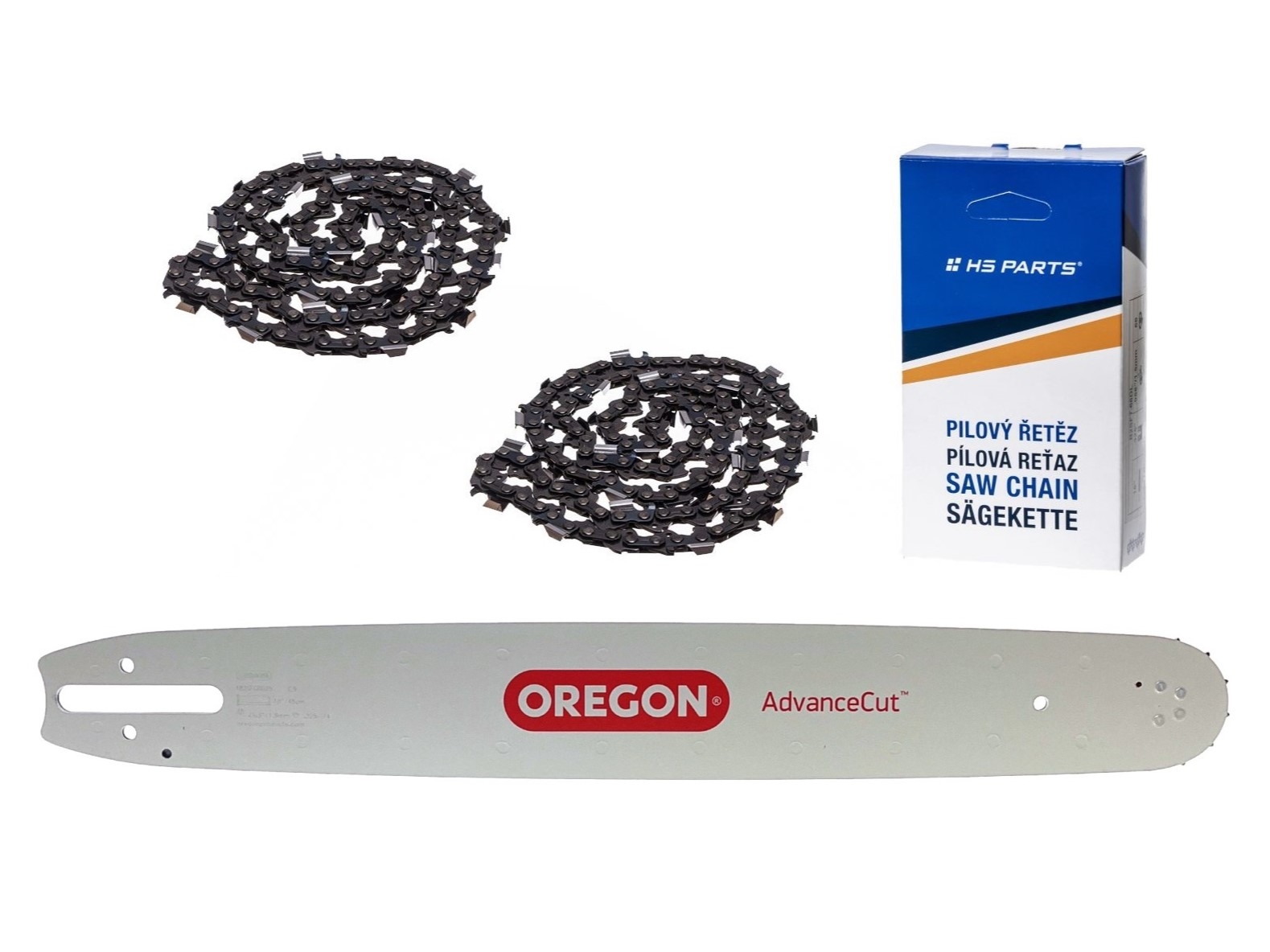 Oregon vodící lišta 183SFGD025 18" (45 cm) .325" .063" (1,6 mm) + 2 x HS PARTS pilový řetěz 74 článků hranatý zub pro Stihl 024 026 028 030 031 032 034 036 MS240 MS260 MS261 MS270 MS280 MS290 MS310 MS390