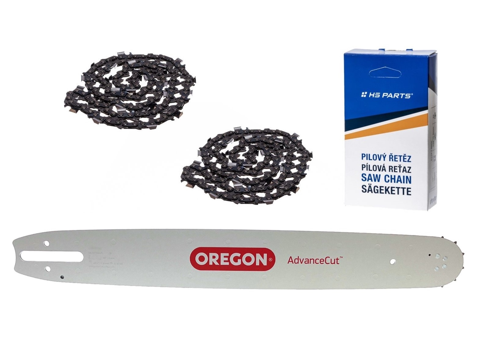 Oregon vodící lišta 183SFHD025 18" (45 cm) 3/8" .063" (1,6 mm) + 2 x HS PARTS pilový řetěz 66 článků hranatý zub pro Stihl 029 031 032 034 041 042 036 044 048 056 066 MS290 MS310 MS360 MS361 MS362 MS391 MS440 MS441 MS462 MS460 MS640 MS660