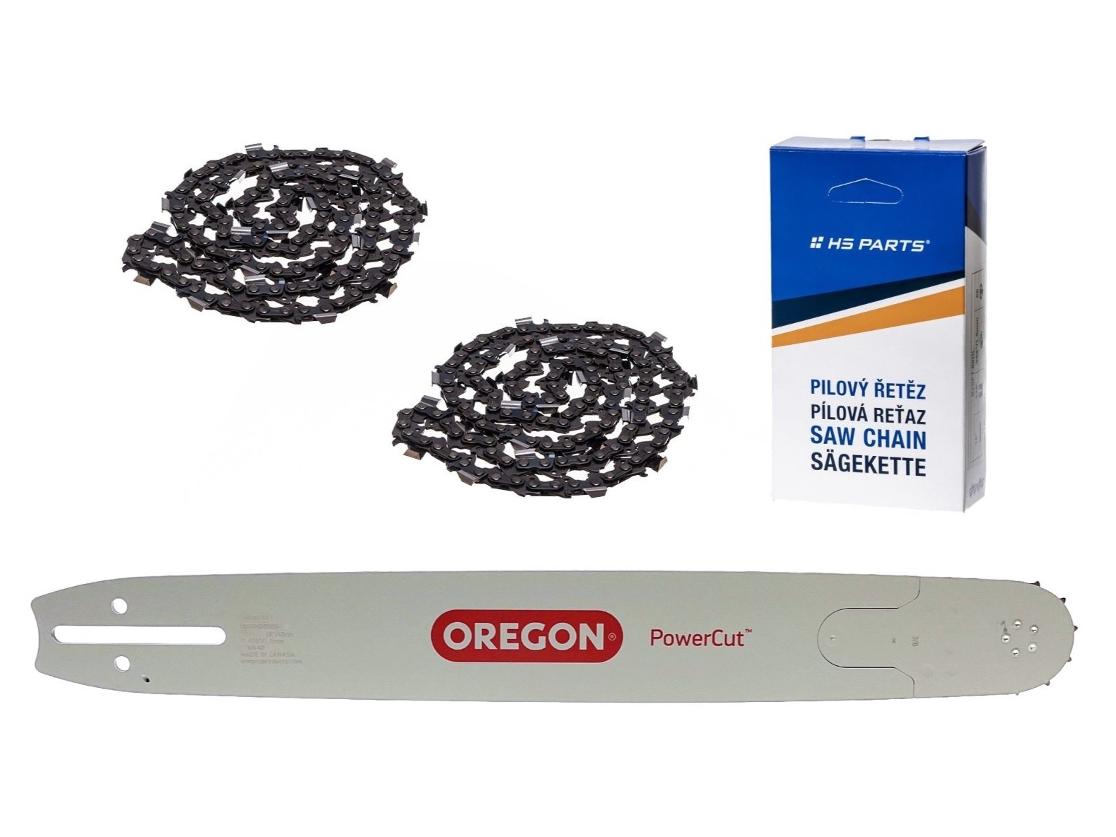Oregon vodící lišta 188RNDD009 18" (45 cm) 3/8" .058" (1,5 mm) + 2 x HS PARTS pilový řetěz 68 článků hranatý zub pro Husqvarna 61 66 266 268 272 365 372XP 281 298 380 385 585 Solo 665 670 681 Jonsered 2077 2171 Dolmar PS6400 Shindaiwa 285