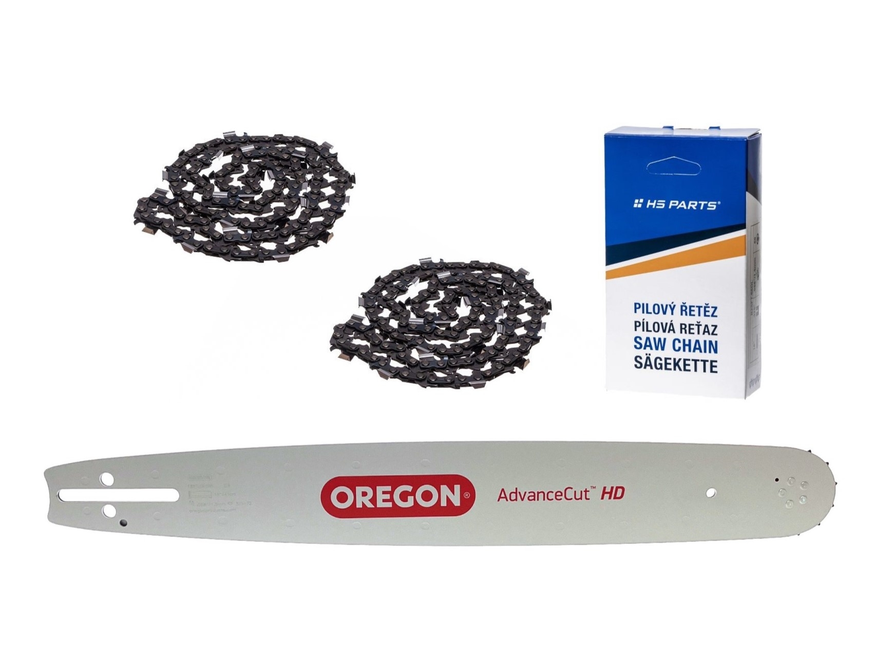 Oregon vodící lišta 188SLBK095 18" (45 cm) .325" .058" (1,5 mm) + 2 x HS PARTS pilový řetěz 72 článků hranatý zub pro Husqvarna 36 45 55 136 154 254 257 262 345 346 357 435 445 460 Jonsered 2054 2152 2155 CS2149W Dolmar 109 111 112 116