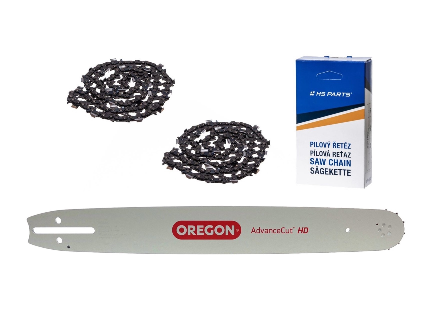 Oregon vodící lišta 188SLHD009 18" (45 cm) 3/8" .058" (1,5 mm) + 2 x HS PARTS pilový řetěz 68 článků hranatý zub pro Husqvarna 61 66 266 268 272 365 372XP 281 298 380 385 585 Solo 665 670 681 Jonsered 2077 2171 Dolmar PS6400 Shindaiwa 285