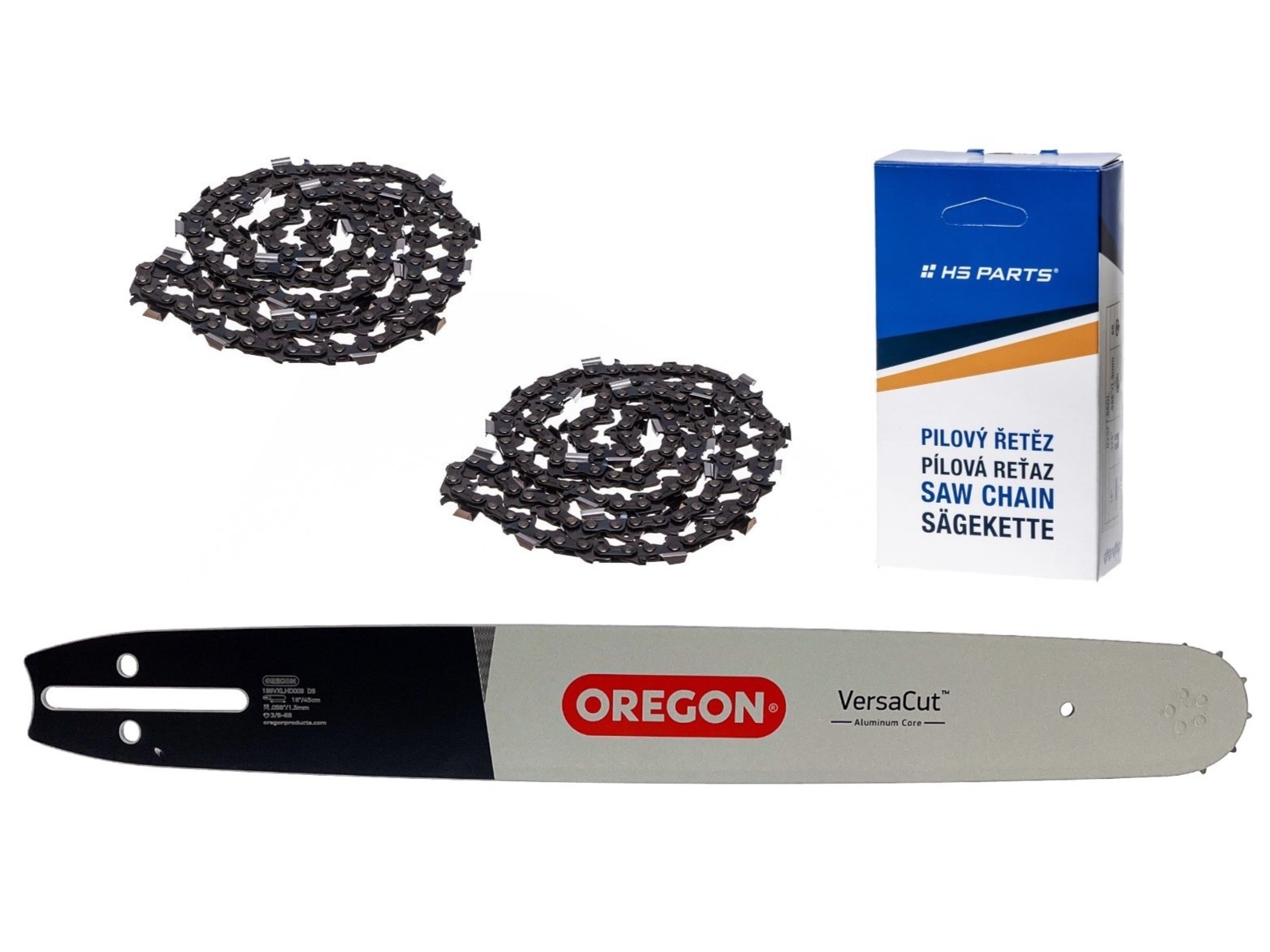 Oregon vodící lišta 188VXLHD009 18" (45 cm) 3/8" .058" (1,5 mm) + 2 x HS PARTS pilový řetěz 68 článků hranatý zub pro Husqvarna 61 66 266 268 272 365 372XP 281 298 380 385 585 Solo 665 670 681 Jonsered 2077 2171 Dolmar PS6400 Shindaiwa 285