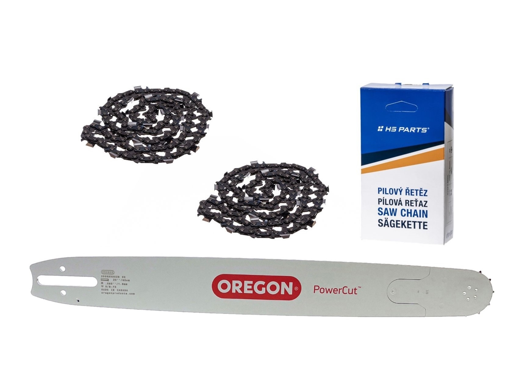 Oregon vodící lišta 203RNDD025 20" (50 cm) 3/8" .063" (1,6 mm) + 2 x HS PARTS pilový řetěz 72 článků hranatý zub pro Stihl 029 031 032 034 041 042 036 044 048 056 066 MS290 MS310 MS360 MS361 MS362 MS391 MS440 MS441 MS462 MS460 MS640 MS660