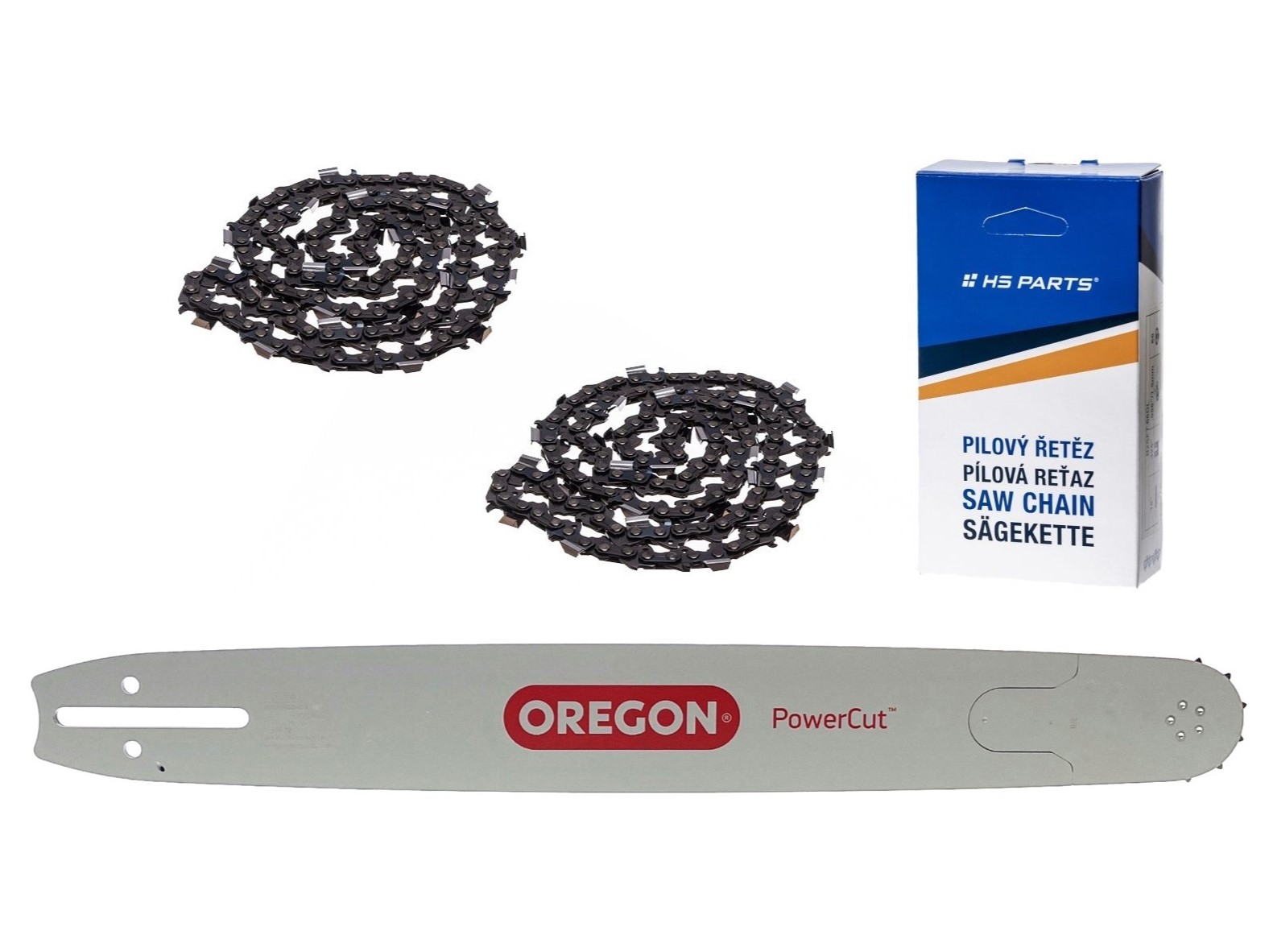 Oregon vodící lišta 208RNDD009 20" (50 cm) 3/8" .058" (1,5 mm) + 2 x HS PARTS pilový řetěz 72 článků hranatý zub pro Husqvarna 61 66 266 268 272 365 372XP 281 298 380 385 585 Solo 665 670 681 Jonsered 2077 2171 Dolmar PS6400 Shindaiwa 285