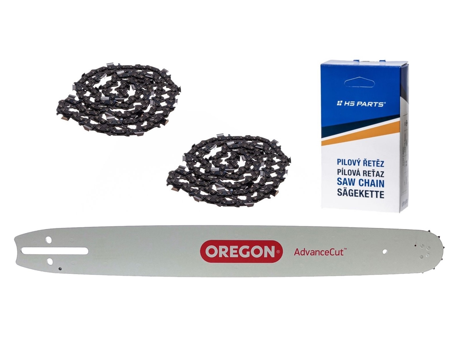 Oregon vodící lišta 208SFHD009 20" (50 cm) 3/8" .058" (1,5 mm) + 2 x HS PARTS pilový řetěz 72 článků hranatý zub pro Husqvarna 61 66 266 268 272 365 372XP 281 298 380 385 585 Solo 665 670 681 Jonsered 2077 2171 Dolmar PS6400 Shindaiwa 285