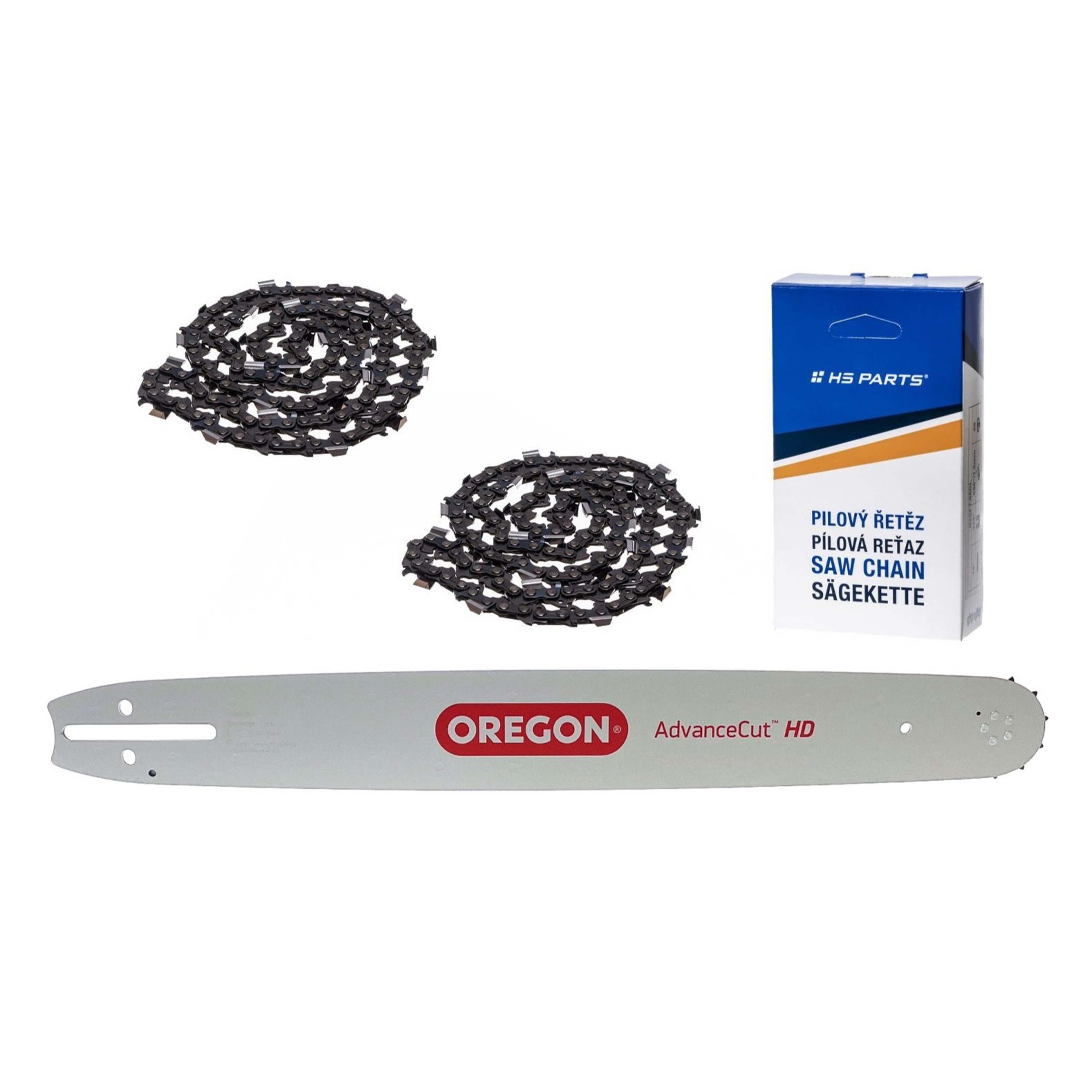 Oregon vodící lišta 208SLHD009 20" (50 cm) 3/8" .058" (1,5 mm) + 2 x HS PARTS pilový řetěz 72 článků hranatý zub pro Husqvarna 61 66 266 268 272 365 372XP 281 298 380 385 585 Solo 665 670 681 Jonsered 2077 2171 Dolmar PS6400 Shindaiwa 285