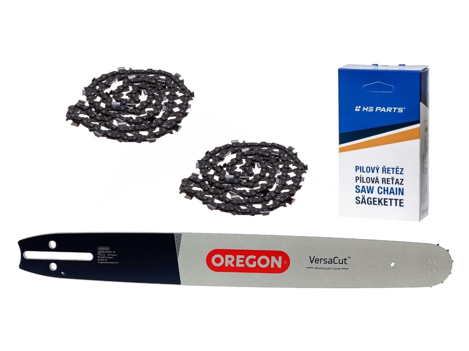 Oregon vodící lišta 208VXLHD009 20" (50 cm) 3/8" .058" (1,5 mm) + 2 x HS PARTS pilový řetěz 72 článků hranatý zub pro Husqvarna 61 66 266 268 272 365 372XP 281 298 380 385 585 Solo 665 670 681 Jonsered 2077 2171 Dolmar PS6400 Shindaiwa 285