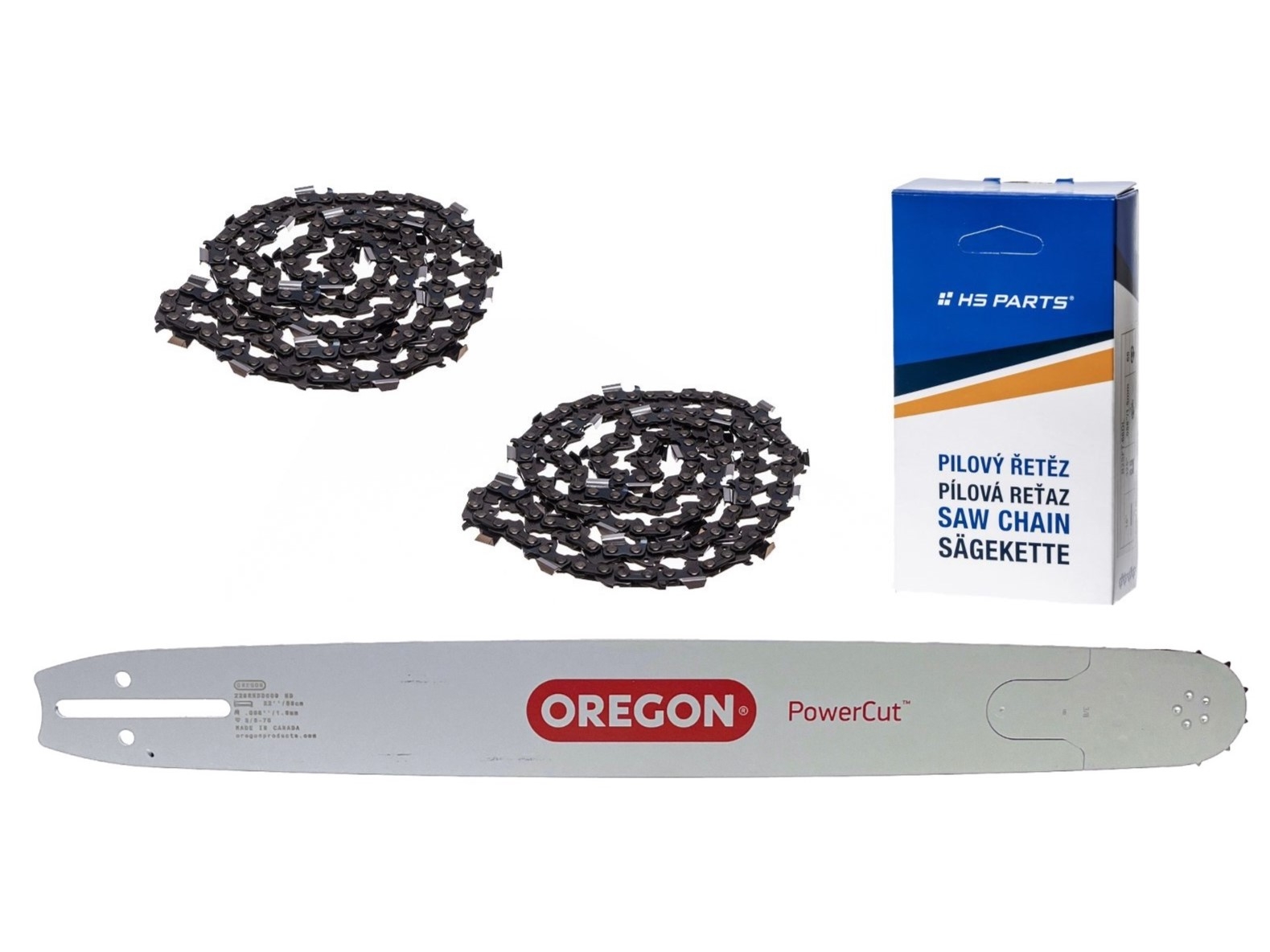 Oregon vodící lišta 228RNDD009 22" (55 cm) 3/8" .058" (1,5 mm) + 2 x pilový řetěz 76 článků hranatý zub pro Husqvarna 61 66 266 268 272 365 372XP 281 298 380 385 585 Solo 665 670 681 Jonsered 2077 2171 Dolmar PS6400 Shindaiwa 285