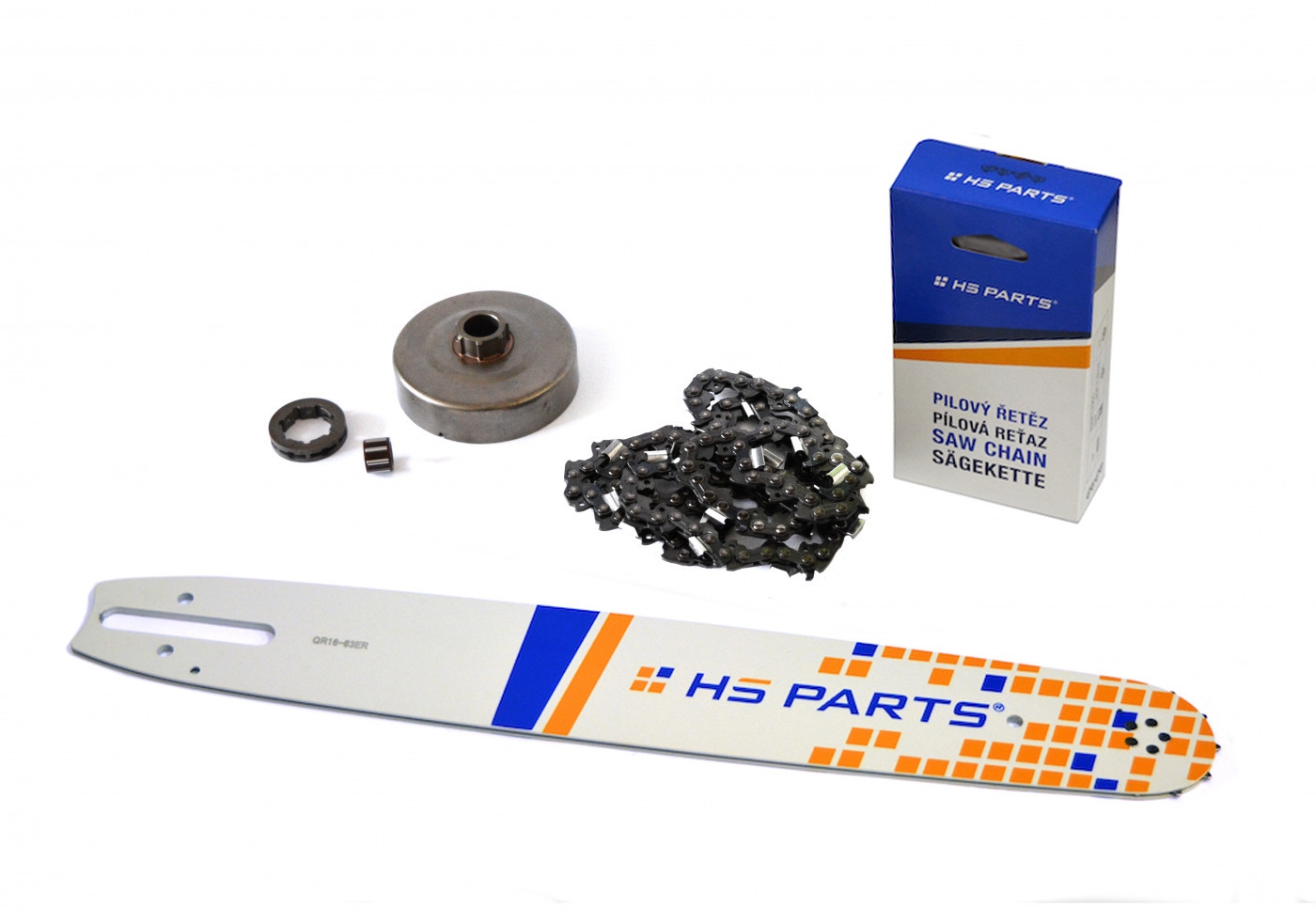 HS PARTS vodící lišta 16" (40 cm) 3/8" .063" (1,6 mm) + pilový řetěz 60 článků hranatý zub + řetězka pro Stihl 064 066 MS660