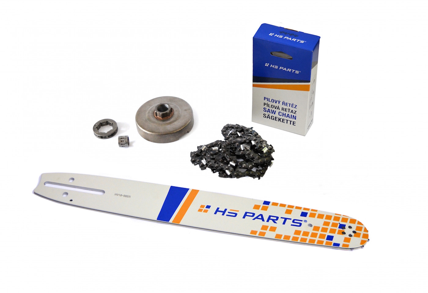 HS PARTS vodící lišta 16" (40cm) 3/8" .058" (1,5 mm) + pilový řetěz 60 článků hranatý zub + řetězka Husqvarna 362 365 371 372XP 365 X-TORQ Jonsered 2163 CS2165