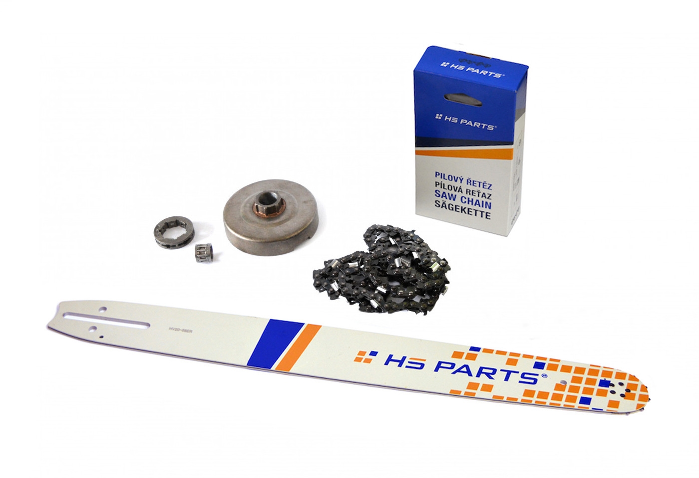 HS PARTS vodící lišta 20" (50cm) 3/8" .058" (1,5 mm) + pilový řetěz 72 článků hranatý zub + řetězka Husqvarna 362 365 365H 365 X-Torq 371 372XP 372 X-Torq