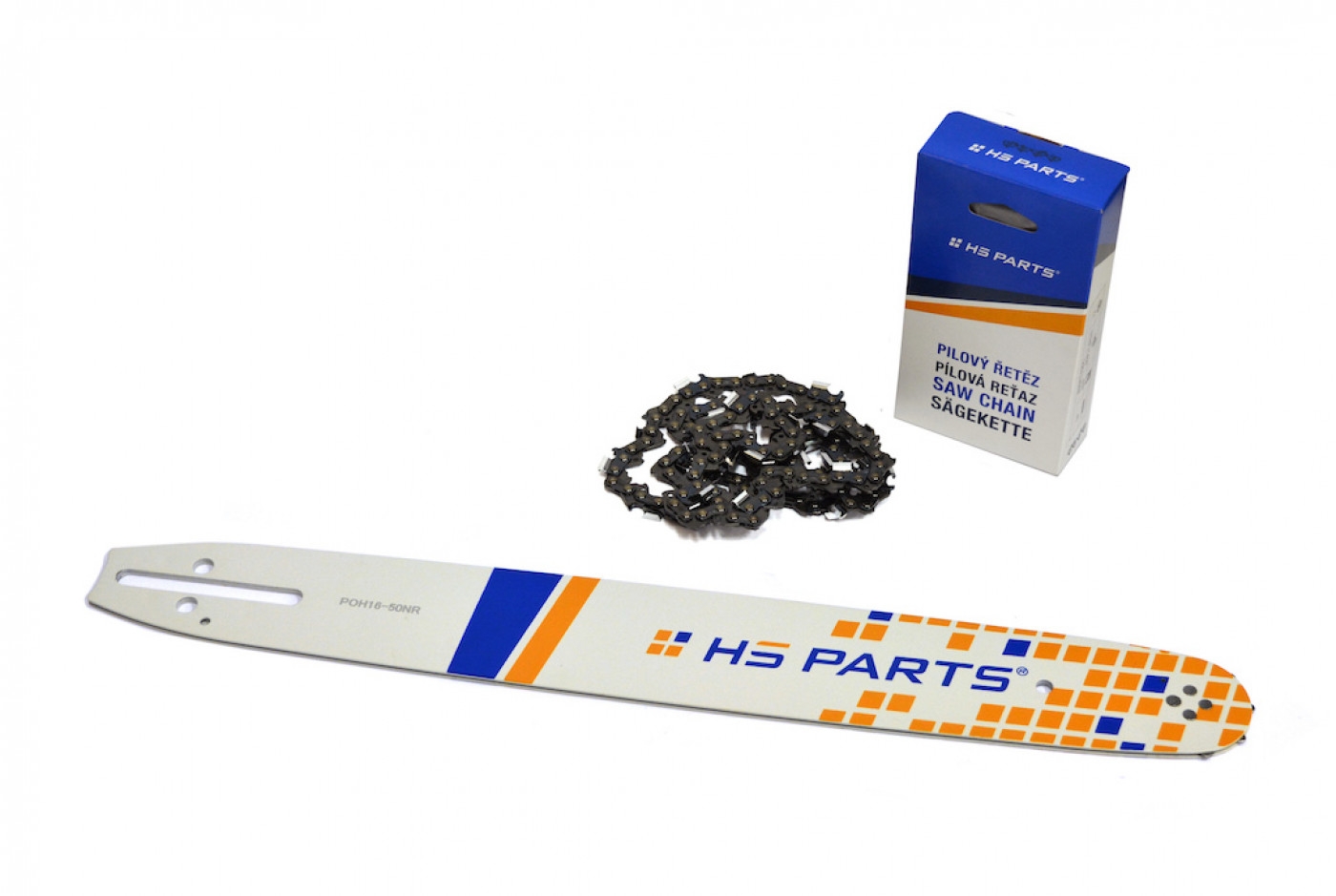 HS PARTS vodící lišta 16" (40cm) 3/8" .050" (1,3 mm) + pilový řetez 56 článků hranatý zub + řetězka Husqvarna 136 142 236 Jonsered 2035 2040 CS2137 CS2234 Partner 350 351 370 390 McCulloch CS380 Mac20X Poulan 2250 2375