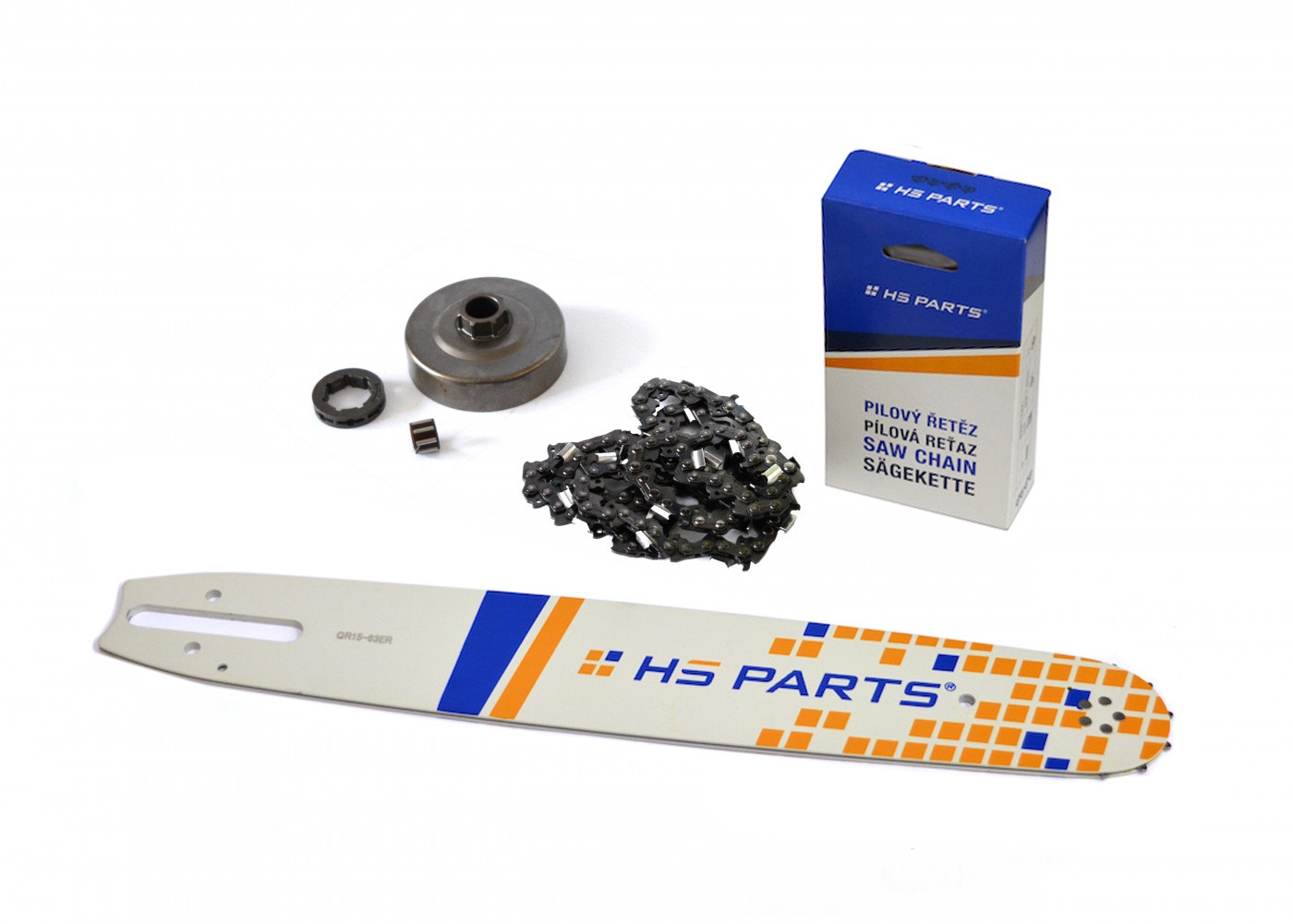 HS PARTS vodící lišta 15" (38cm) 3/8" .063" (1,6 mm) 56 článků hranatý zub + řetězka pro Stihl 034 036 MS340 MS360