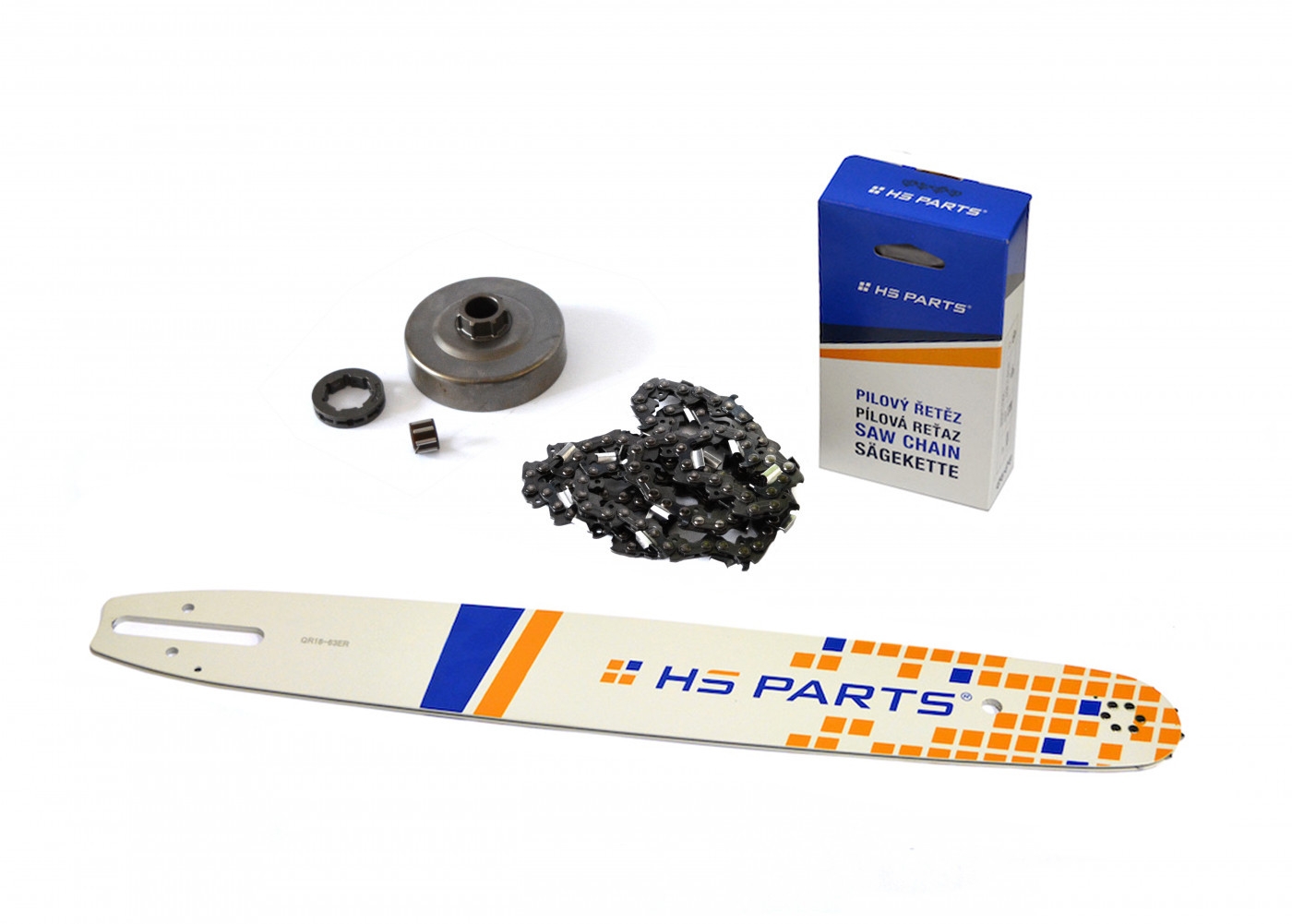 HS PARTS vodící lišta 18" (45 cm) 3/8" .063" (1,6 mm) 66 článků hranatý zub + řetězka pro Stihl 034 036 MS340 MS360