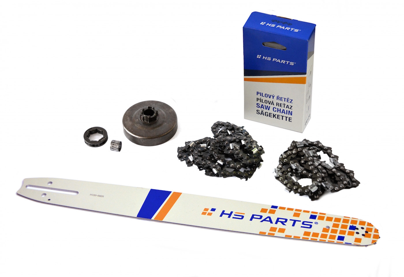 HS PARTS vodící lišta 20" (50cm) + 2 x řetěz 3/8" .058" (1,5 mm) 72 článků hranatý zub + řetězka Husqvarna 268 272XP