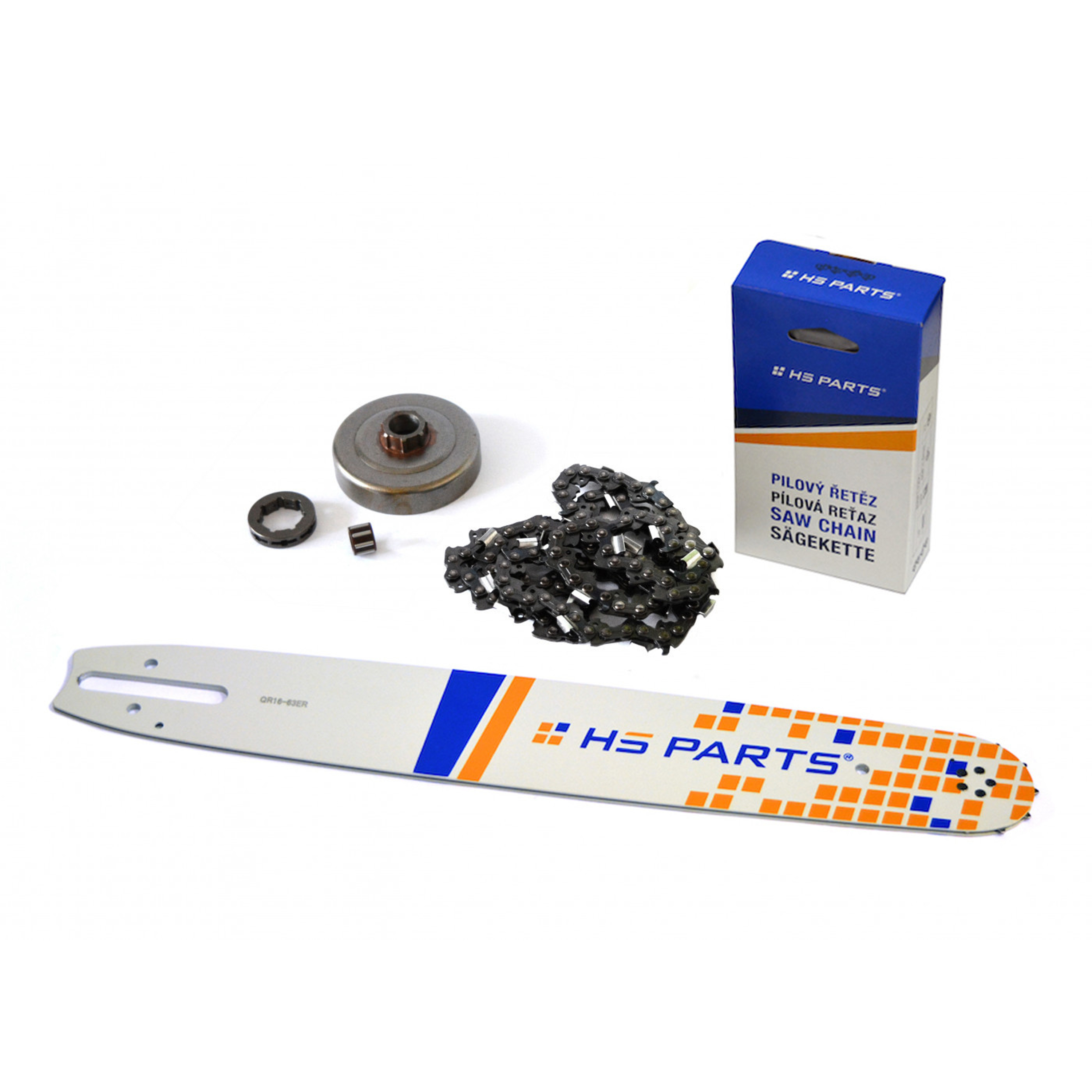 HS PARTS vodící lišta 16" (40 cm) + řetěz 3/8" .063" (1,6 mm) 60 článků hranatý zub + řetězka pro Stihl 044 046 MS341 MS361 MS440 MS460 MS461