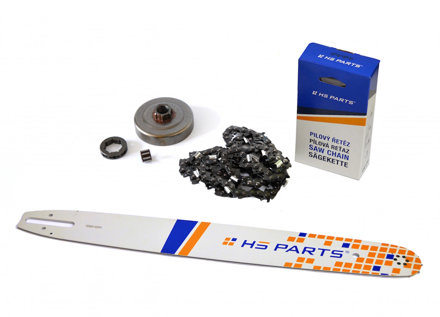 HS PARTS vodící lišta 20" (50 cm) + řetěz 3/8" .063" (1,6 mm) 72 článků hranatý zub + řetězka pro Stihl 044 046 MS341 MS361 MS440 MS460 MS461