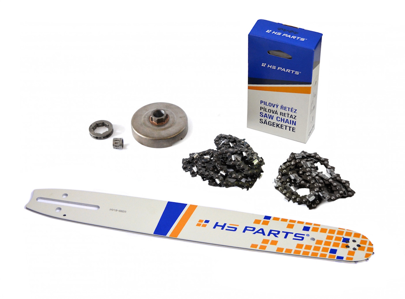 HS PARTS vodící lišta 16" (40cm) + 2 x řetěz 3/8" .058" (1,5 mm) 60 článků hranatý zub + řetězka Husqvarna 362 365 371 372XP 365 X-TORQ Jonsered 2163 CS2165