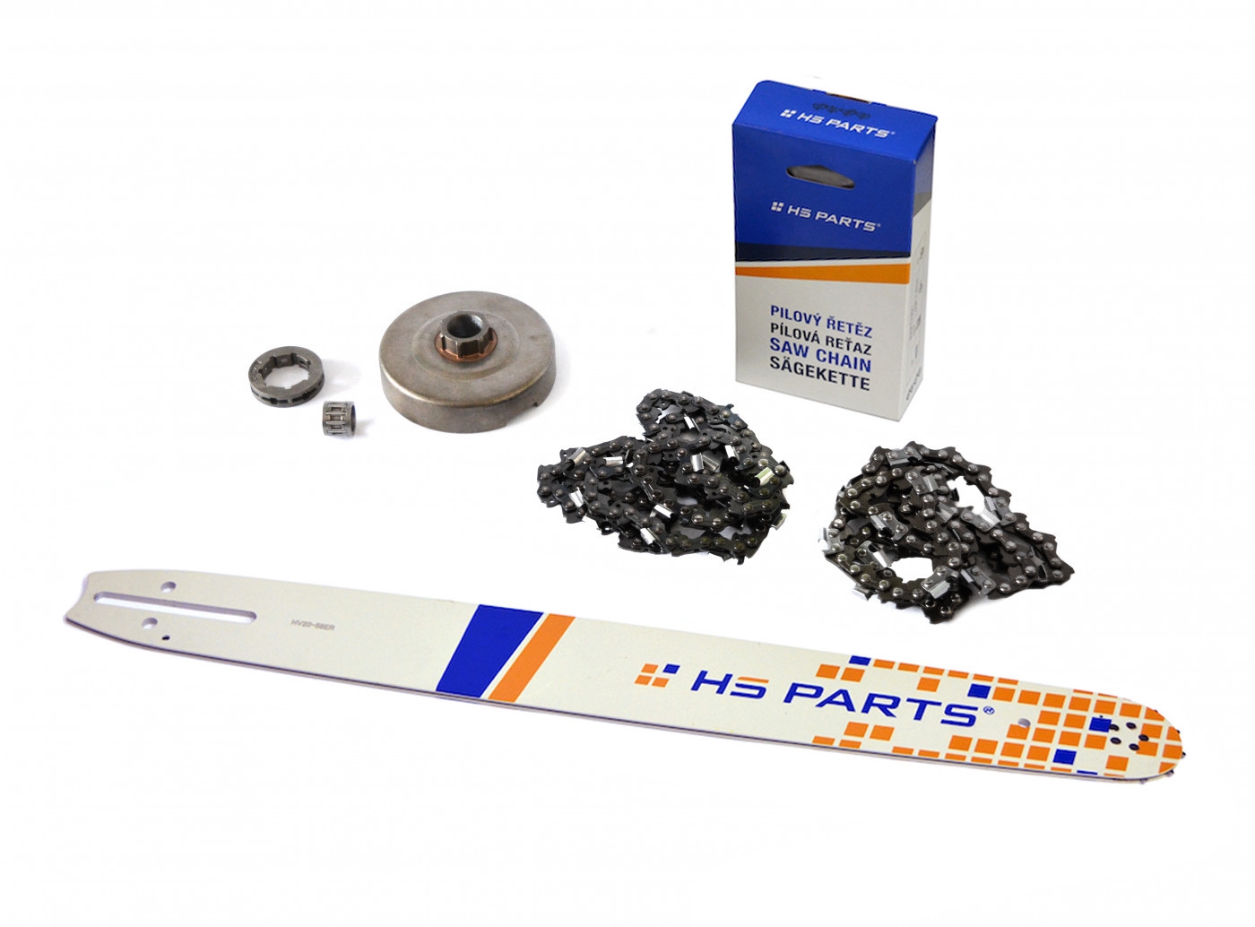 HS PARTS vodící lišta 20" (50cm) + 2 x řetěz 3/8" .058" (1,5 mm) 72 článků hranatý zub + řetězka Husqvarna 362 365 365H 365 X-Torq 371 372XP 372 X-Torq