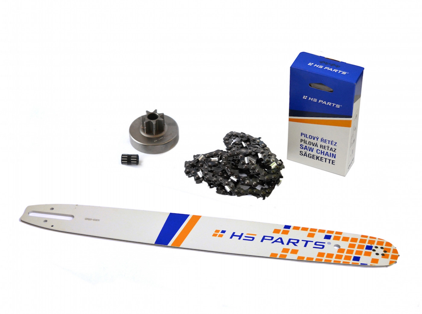 HS PARTS vodící lišta 20" (50 cm) + řetěz 3/8" .063" (1,6 mm) 72 článků hranatý zub + řetězka pro Stihl 038 MS380