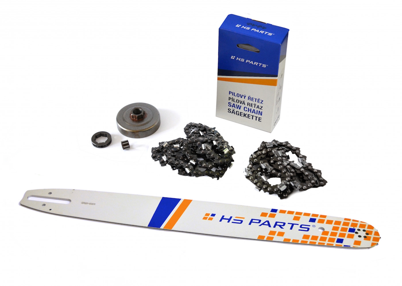 HS PARTS vodící lišta 20" (50 cm) + 2 x řetěz 3/8" .063" (1,6 mm) 72 článků hranatý zub + řetězka pro Stihl 044 046 MS341 MS361 MS440 MS460 MS461
