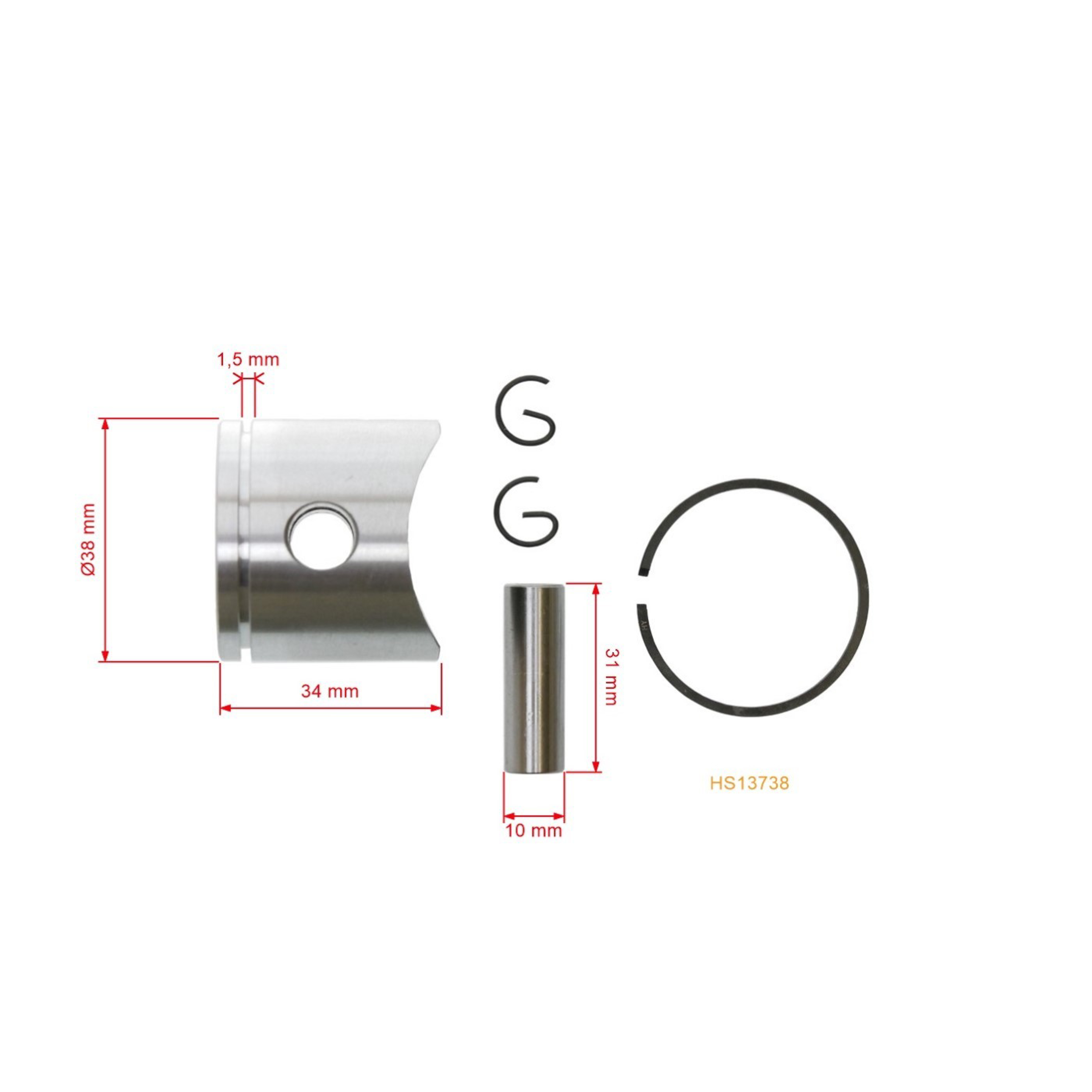 HS PARTS kompletní píst pro motorové pily Husqvarna 36 136 136LE 137 Jonsered 2036 38 mm (OEM 530069944 530069317)