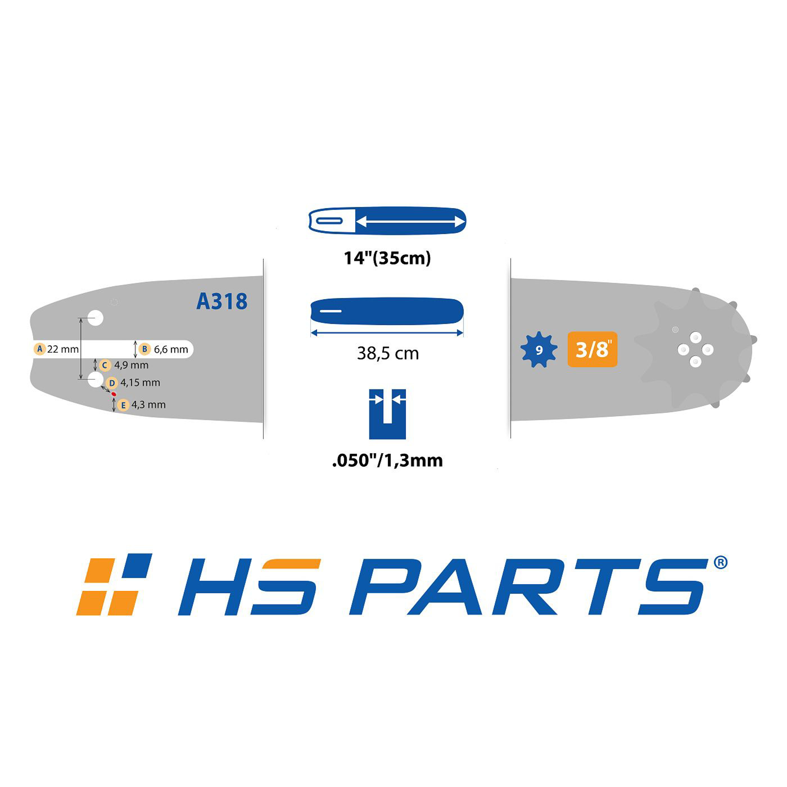 HS PARTS vodící lišta 14" (35 cm) 3/8" .050" (1,3 mm)