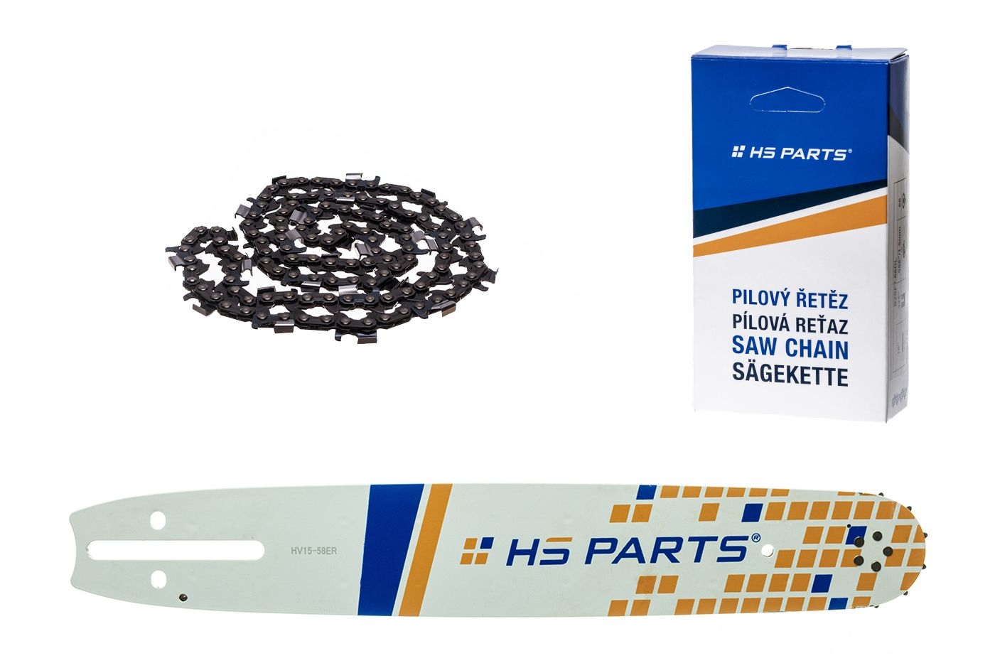 HS PARTS vodící lišta 15" (38 cm) 3/8" .058" (1,5 mm) + řetěz na podélné řezání 56 článků pro Husqvarna 61 66 266 268 272 365 372XP 385 585 Solo 665 670 681 Jonsered 2077 2171 Dolmar PS6400 Shindaiwa 285 577 Makita DCS6400 DCS7301