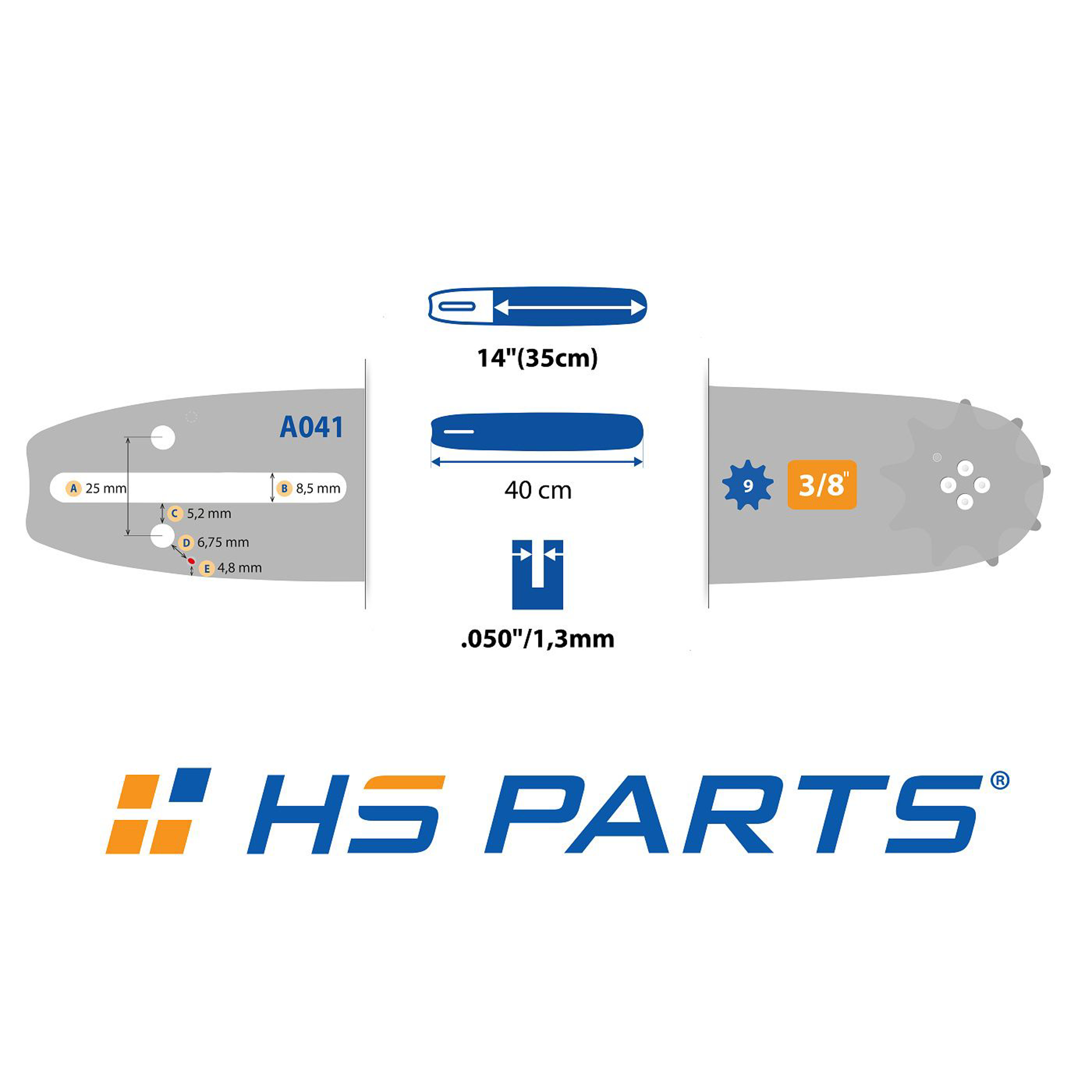 HS PARTS vodící lišta 14" (35 cm) 3/8" .050" (1,3 mm) + 4 x pilový řetěz 52 článků hranatý zub pro Husqvarna 136 137 140 235 236 240 Jonsered CS2135 CS2234 Partner 350 351 352 Dolmar 100 106 ES140 Makita DCS4301 UC3030A UC3500