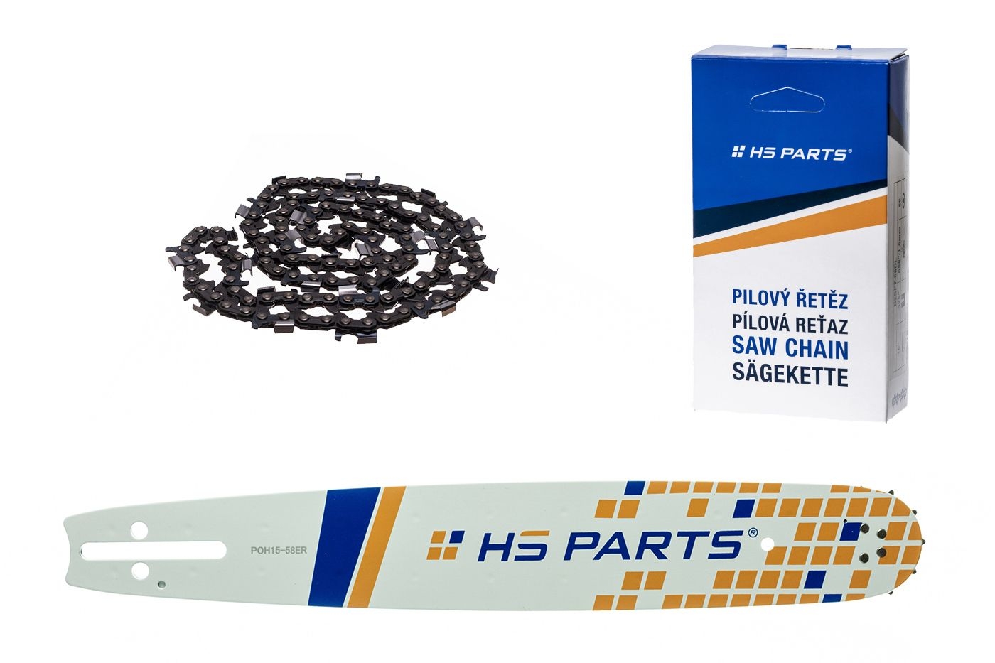 HS PARTS vodící lišta 15" (38 cm) 3/8" .058" (1,5 mm) + řetěz na podélné řezání 56 článků pro Husqvarna 51 55 246 254 257 261 262 345 356 357 359 455 460 555 560 Jonsered 2054 CS2260 Dolmar 111 112 115 PS540 Solo 613 614 650