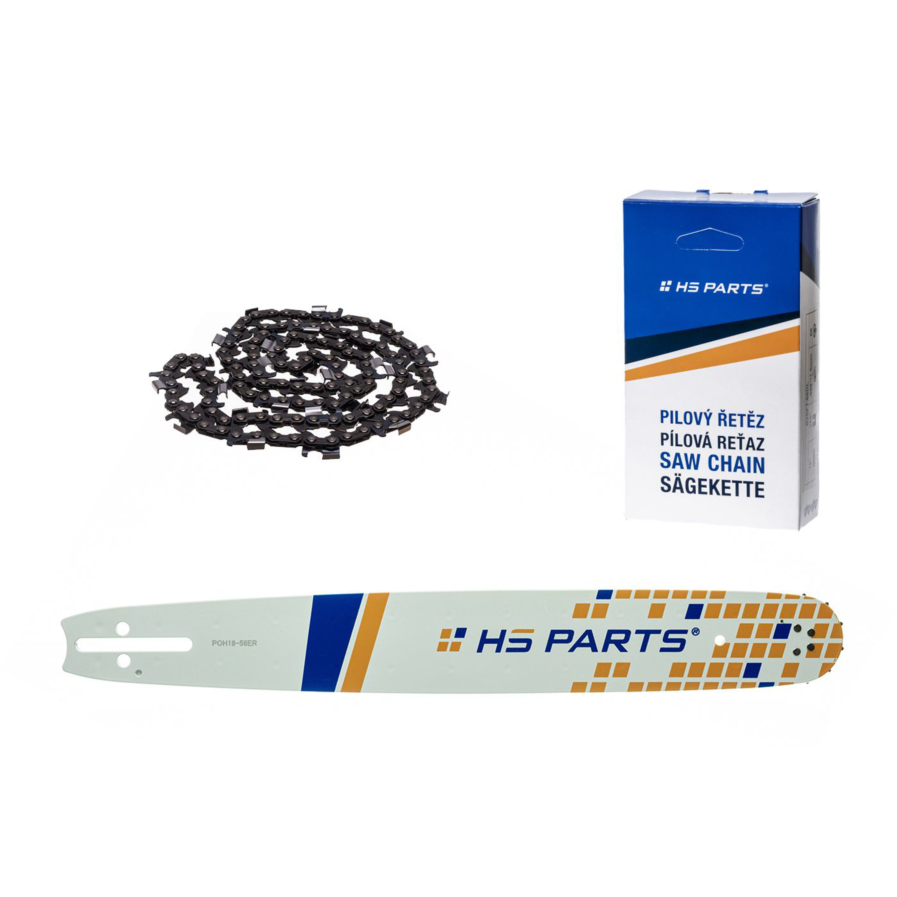 HS PARTS vodící lišta 18" (45 cm) 3/8" .058" (1,5 mm) + řetěz na podélné řezání 64 článků pro Husqvarna 51 55 246 254 257 261 262 345 356 357 359 455 460 555 560 Jonsered 2054 CS2260 Dolmar 111 112 115 PS540 Solo 613 614 650