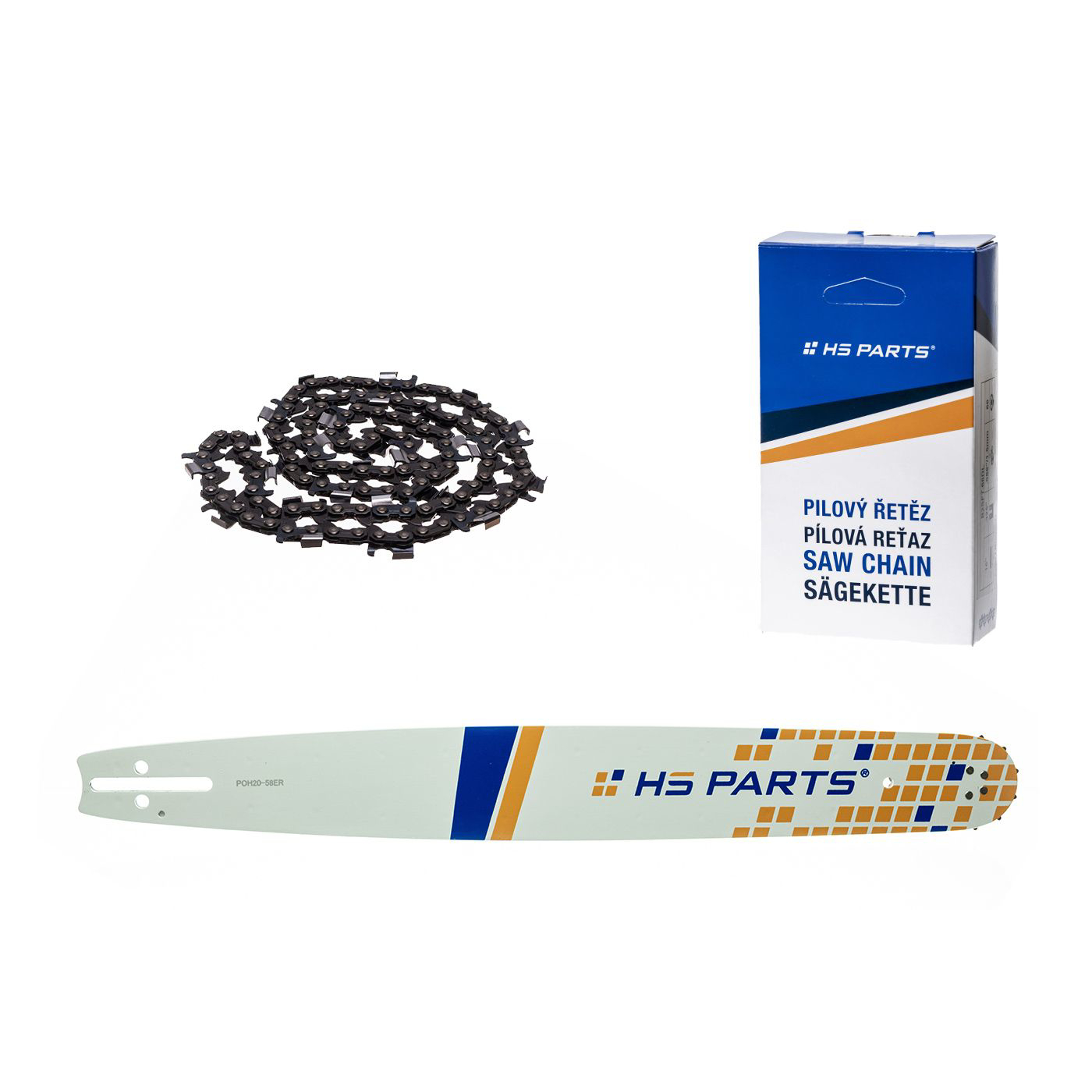 HS PARTS vodící lišta 20" (50 cm) 3/8" .058" (1,5 mm) + řetěz na podélné řezání 72 článků pro Husqvarna 51 55 246 254 257 261 262 345 356 357 359 455 460 555 560 Jonsered 2054 CS2260 Dolmar 111 112 115 PS540 Solo 613 614 650