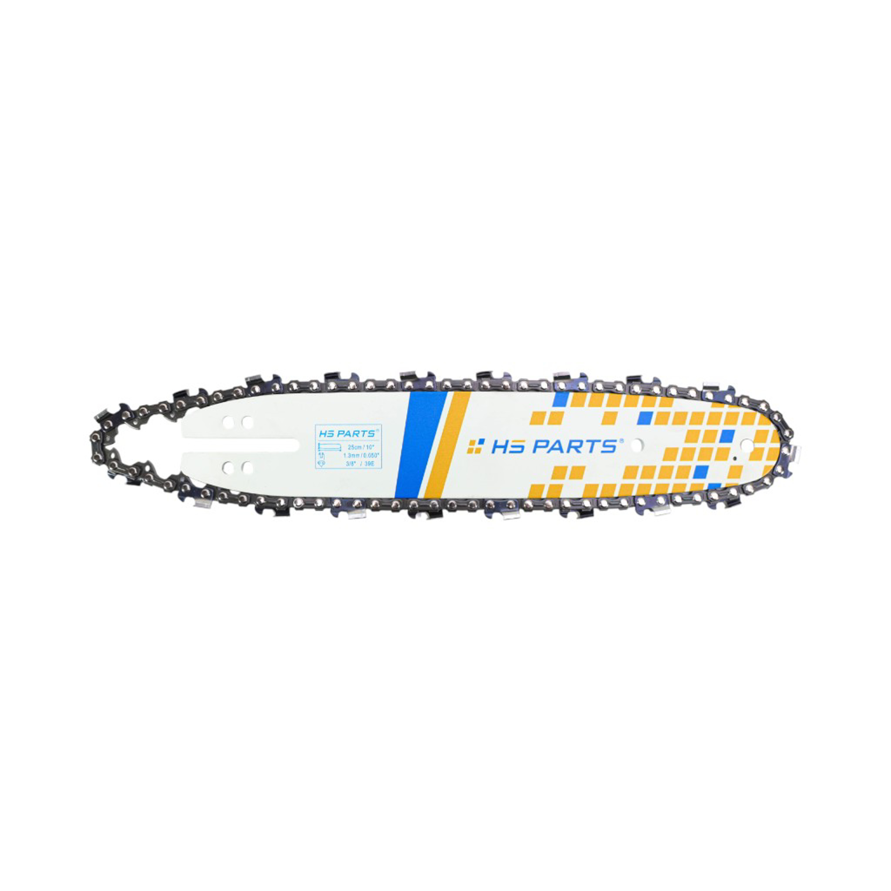 HS PARTS vodící lišta 10" (25 cm) 3/8" .050" (1,3 mm) + pilový řetěz 39 článků hranatý zub pro Alpina 330 380 432 Bosch BES1300B KS400S KS40S KSE1300B Ryobi 35B CS36C CSE3330 McCulloch 10E 14E Makita DCS330S