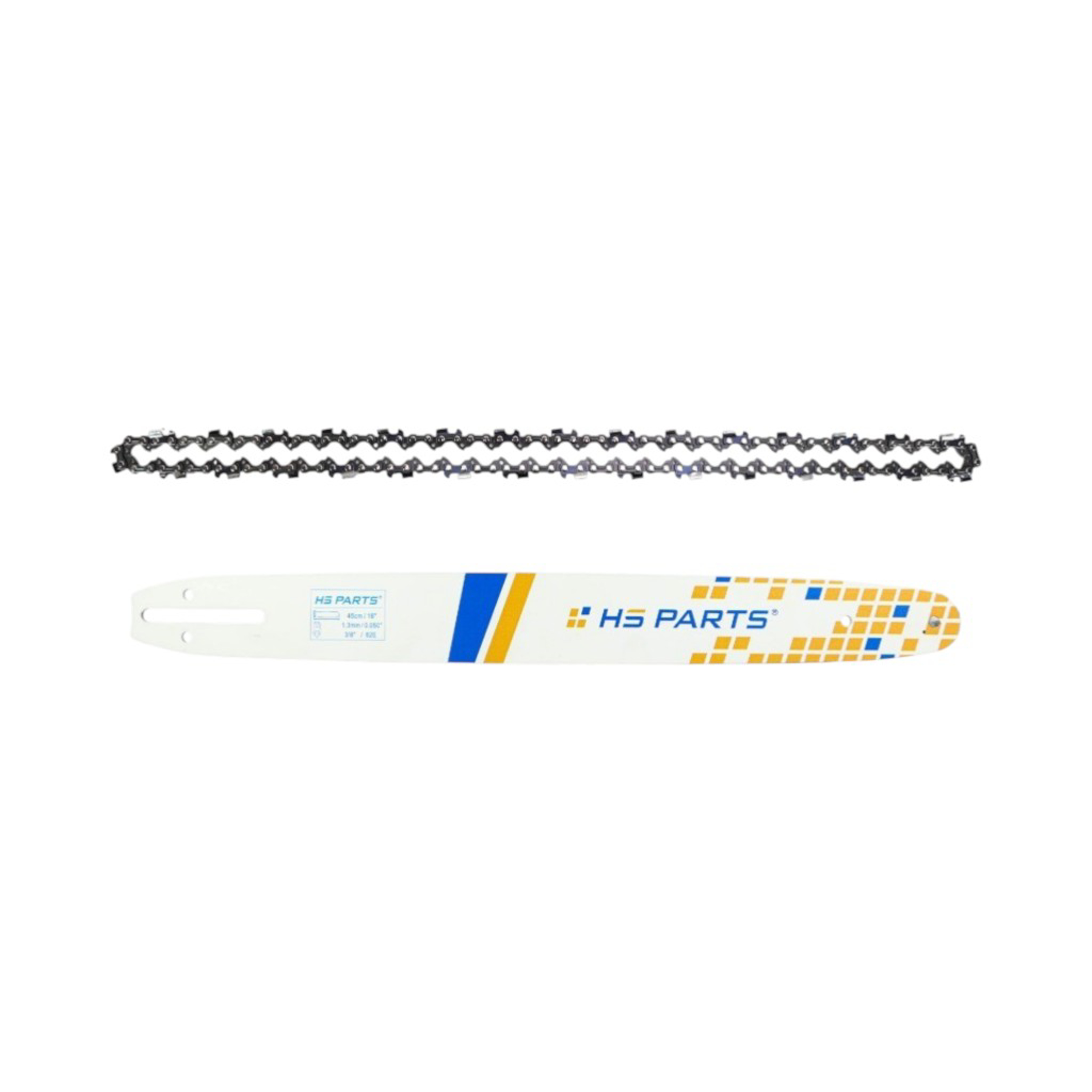 HS PARTS vodící lišta 18" (45 cm) 3/8" .050" (1,3 mm) + 2 x pilový řetěz 62 článků zkosený zub pro Husqvarna 136 137 140 235 236 240 Jonsered CS2135 CS2234 Partner 350 351 352 Dolmar 100 106 ES140 Makita DCS4301 UC3030A UC3500