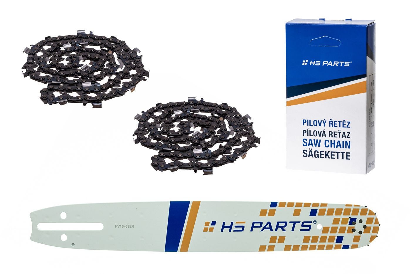 HS PARTS vodící lišta 16" (40 cm) 3/8" .058" (1,5 mm) + 2 x řetěz na podélné řezání 60 článků pro Husqvarna 61 66 266 268 272 365 372XP 385 585 Solo 665 670 681 Jonsered 2077 2171 Dolmar PS6400 Shindaiwa 285 577 Makita DCS6400 DCS7301
