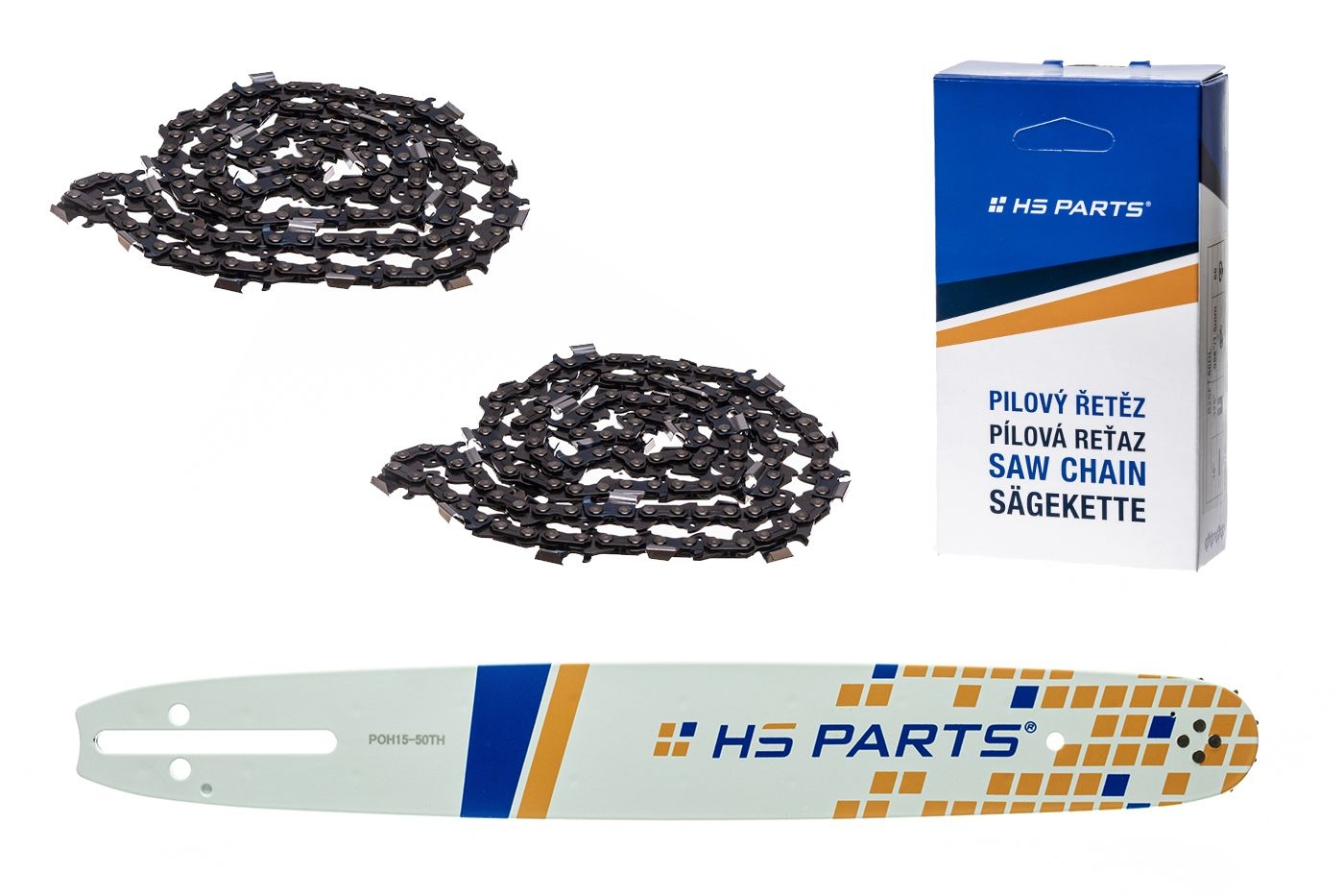 HS PARTS vodící lišta 15" (38 cm) .325" .050" (1,3 mm) + 2 x pilový řetěz 64 článků hranatý zub pro Husqvarna 36 45 55 136 154 254 257 262 345 346 357 435 445 460 Jonsered 2054 2152 2155 CS2149W Dolmar 109 111 116 Oleomac 947 952 962