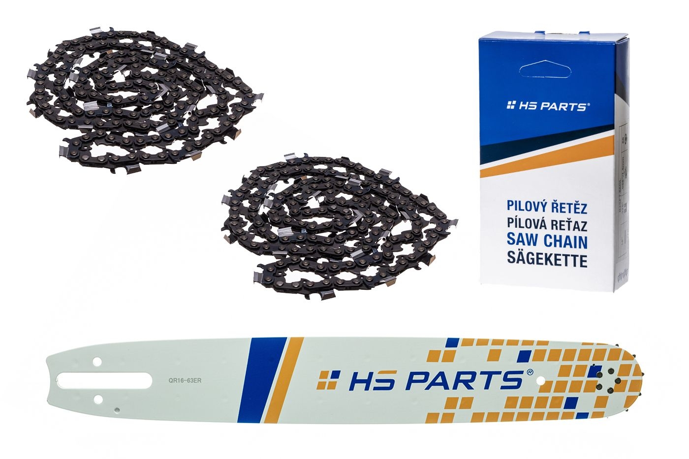 HS PARTS vodící lišta 16" (40 cm) 3/8" .063" (1,6 mm) + 2 x pilový řetěz 60 článků hranatý zub pro Stihl 029 031 032 034 041 042 036 044 048 056 066 MS290 MS310 MS360 MS361 MS362 MS391 MS440 MS441 MS462 MS460 MS640 MS650 MS660 MS500i