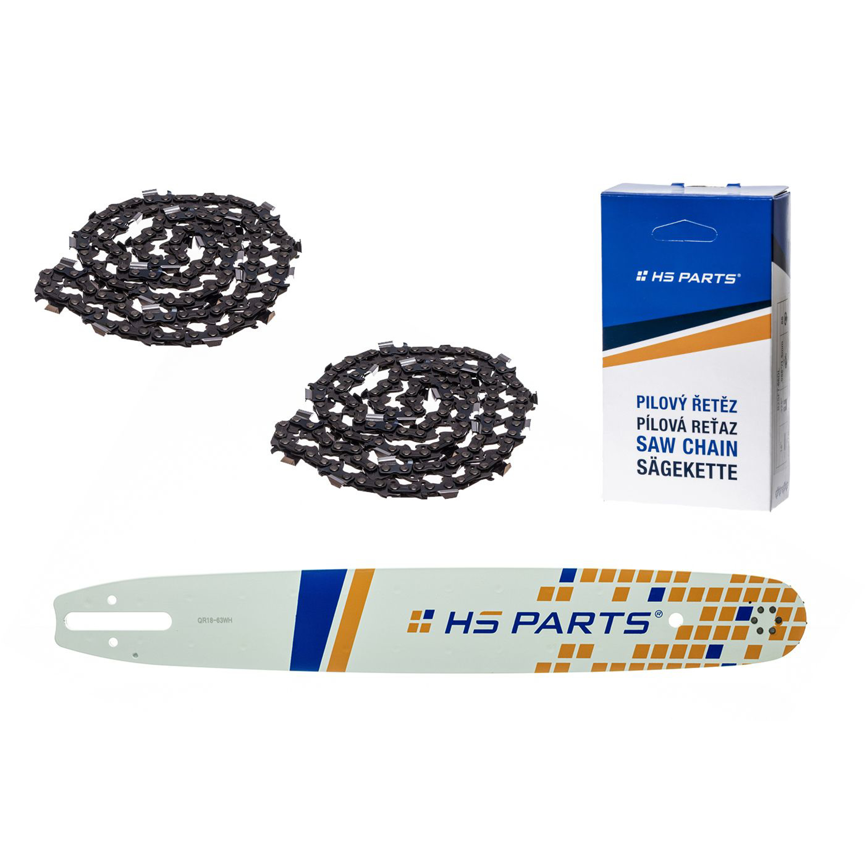 HS PARTS vodící lišta 18" (45 cm) .325" .063" (1,6 mm) + 2 x pilový řetěz 74 článků hranatý zub pro Stihl 024 026 036 039 MS240 MS260 MS261 MS270 MS280 MS290 MS310 MS390