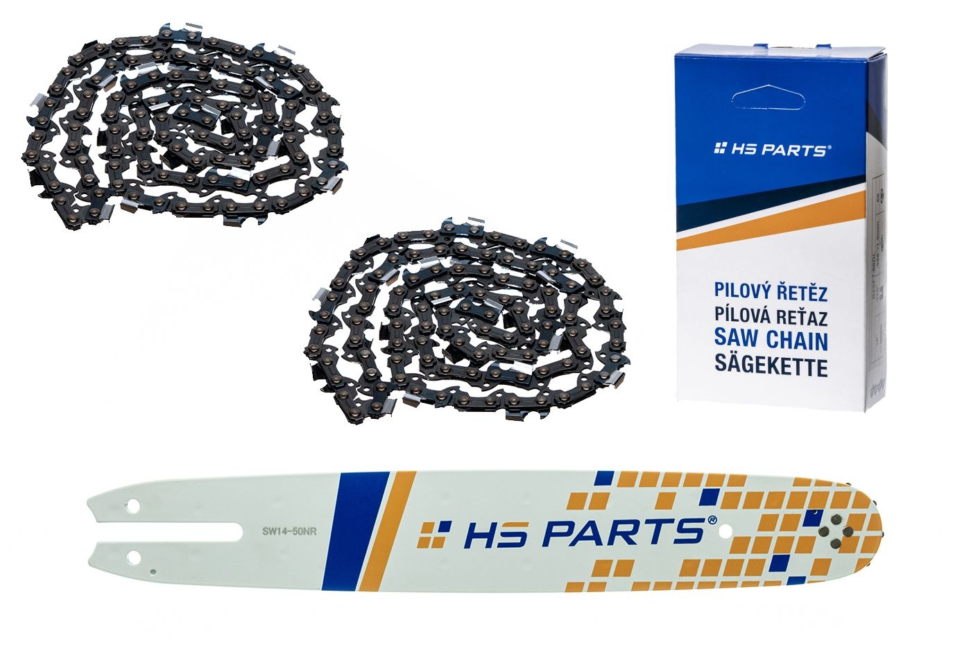 HS PARTS vodící lišta 14" (35 cm) 3/8" .050" (1,3 mm) + 2 x pilový řetěz 50 článků hranatý zub pro Stihl 009 010 011 017 018 019 020 021 023 025 MS160 MS170 MS171 MS180 MS181 MS192 MS210 MS211 MS250 MS231 MS241 MS251
